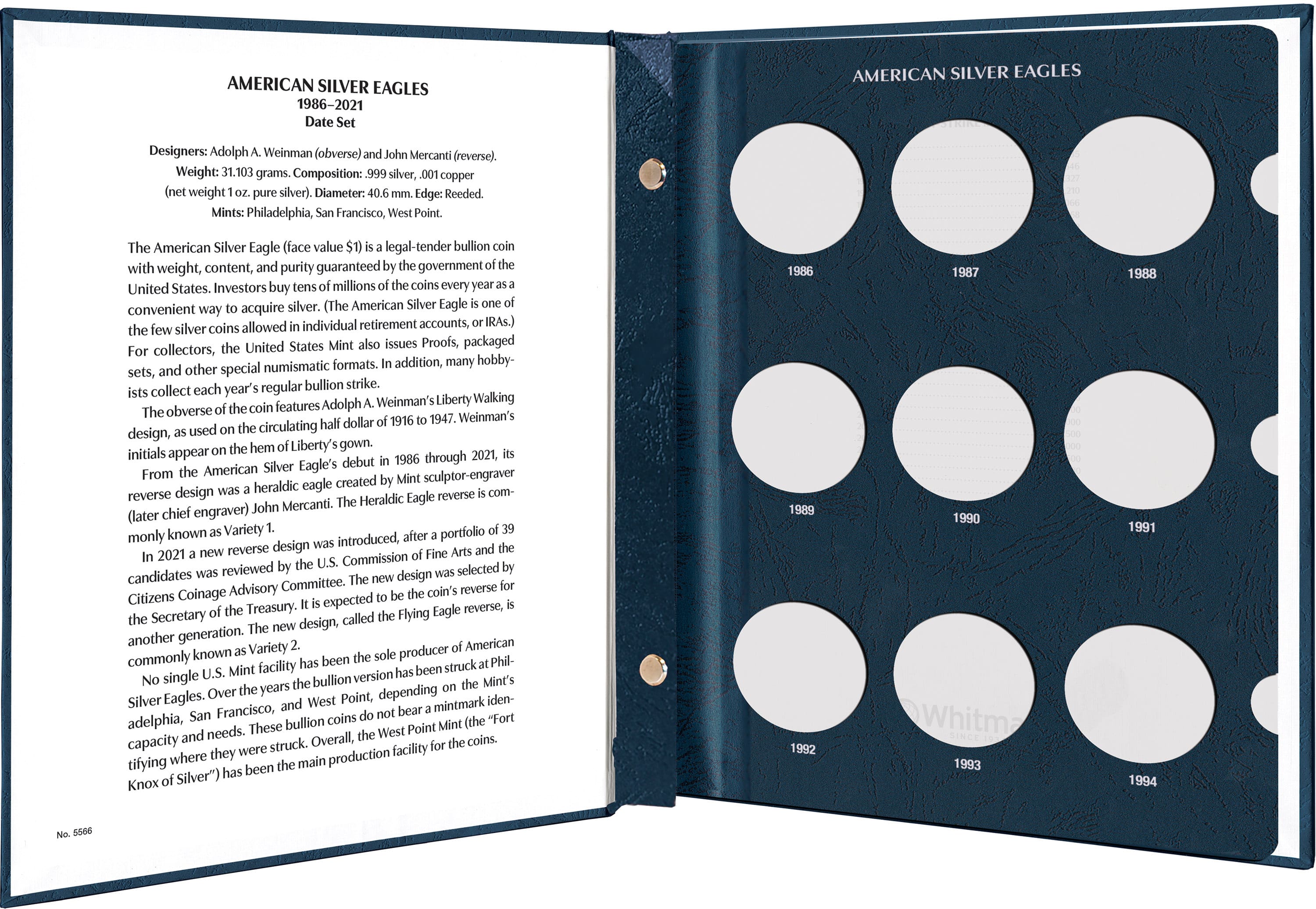 Whitman Prestige Coin Album – American Silver Eagles: 1986-2021 Date Set