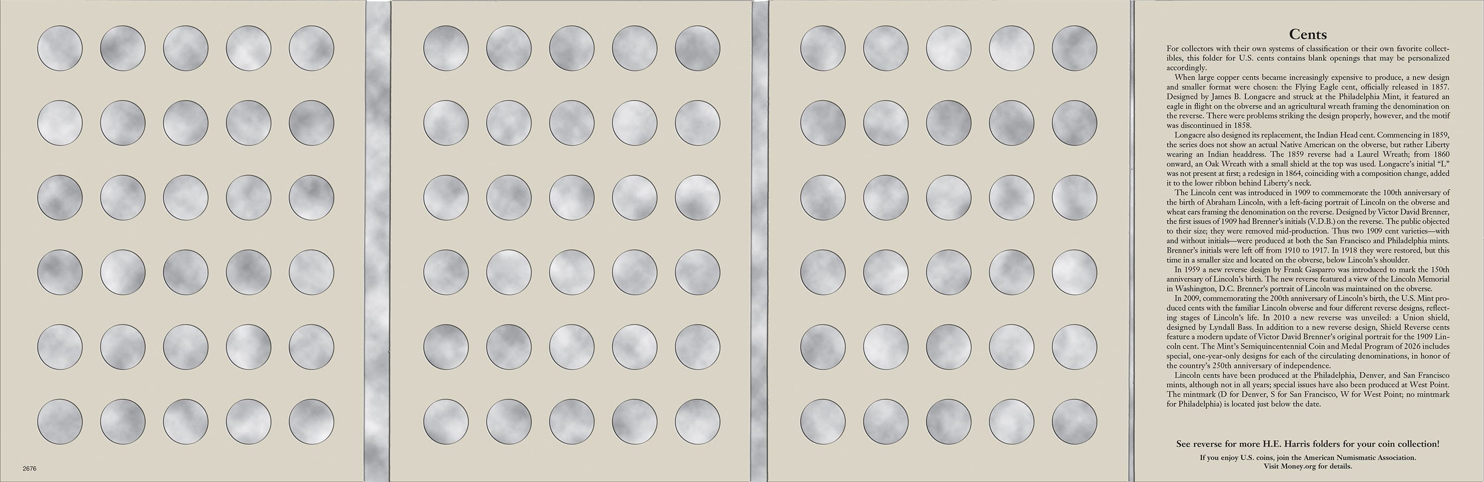 H.E. Harris® Coin Folder – U.S. Cents: Plain, No Dates