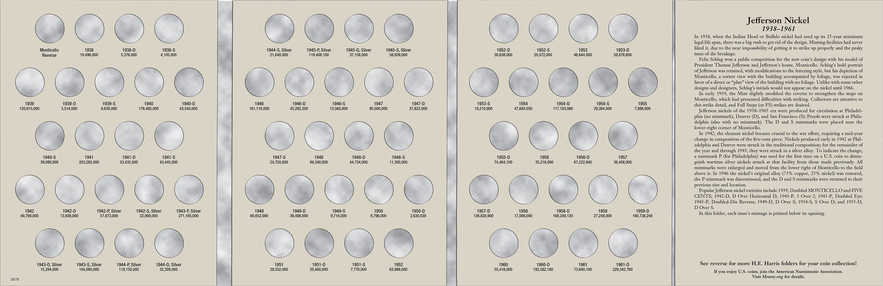 H.E. Harris® Coin Folder – Jefferson Nickels Collection #1: 1938-1961