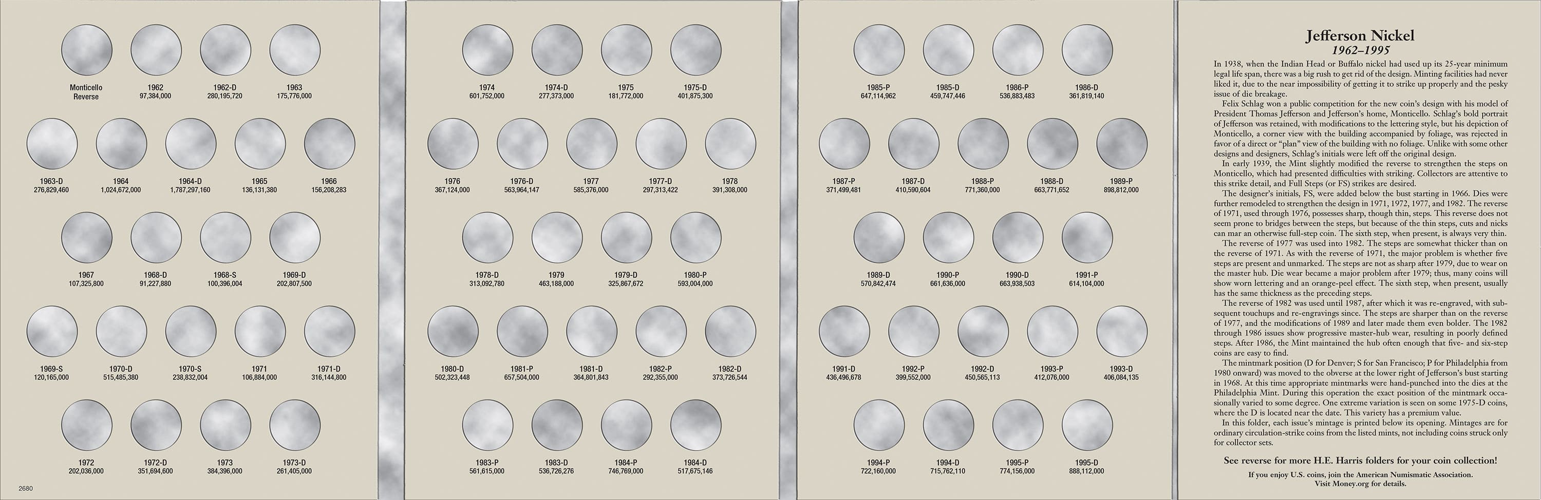 H.E. Harris® Coin Folder – Jefferson Nickel Collection #2: 1962-1995