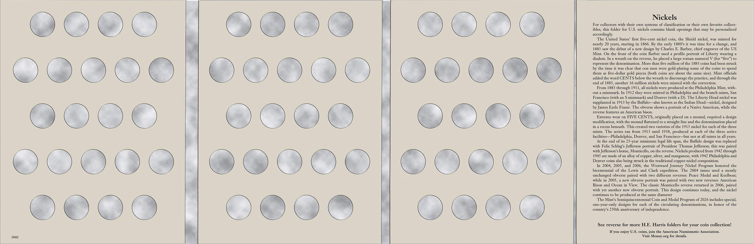 H.E. Harris® Coin Folder – U.S. Nickels: Plain, No Dates