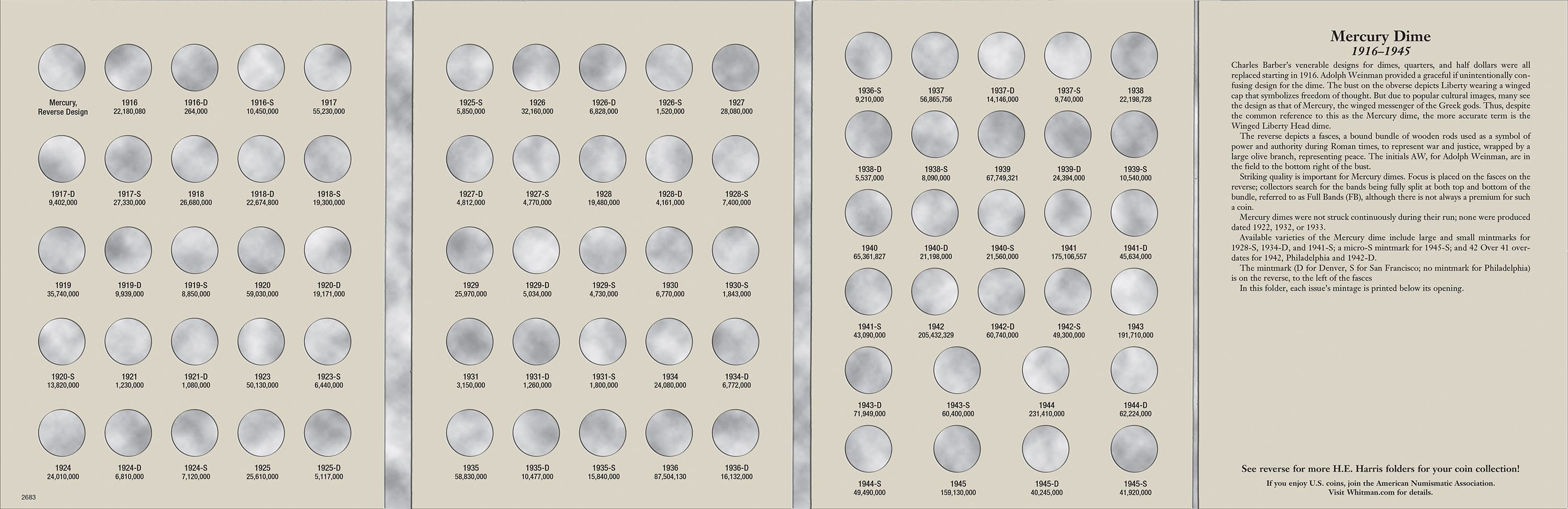 H.E. Harris® Coin Folder – Mercury Dimes: 1916-1945