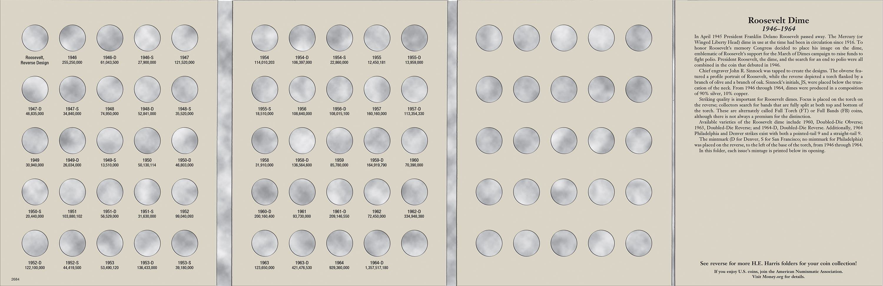 H.E. Harris® Coin Folder – Roosevelt Dimes Collection #1: 1946-1964