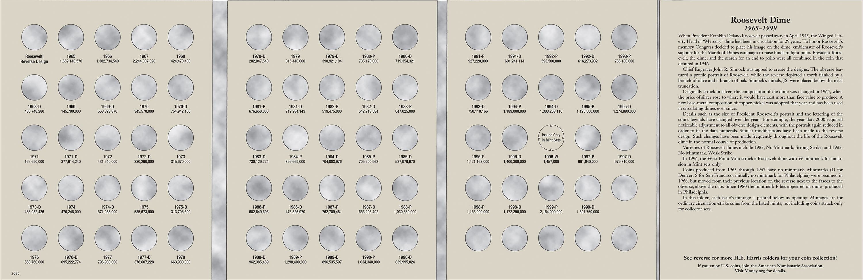 H.E. Harris® Coin Folder – Roosevelt Dimes Collection #2: 1965-1999