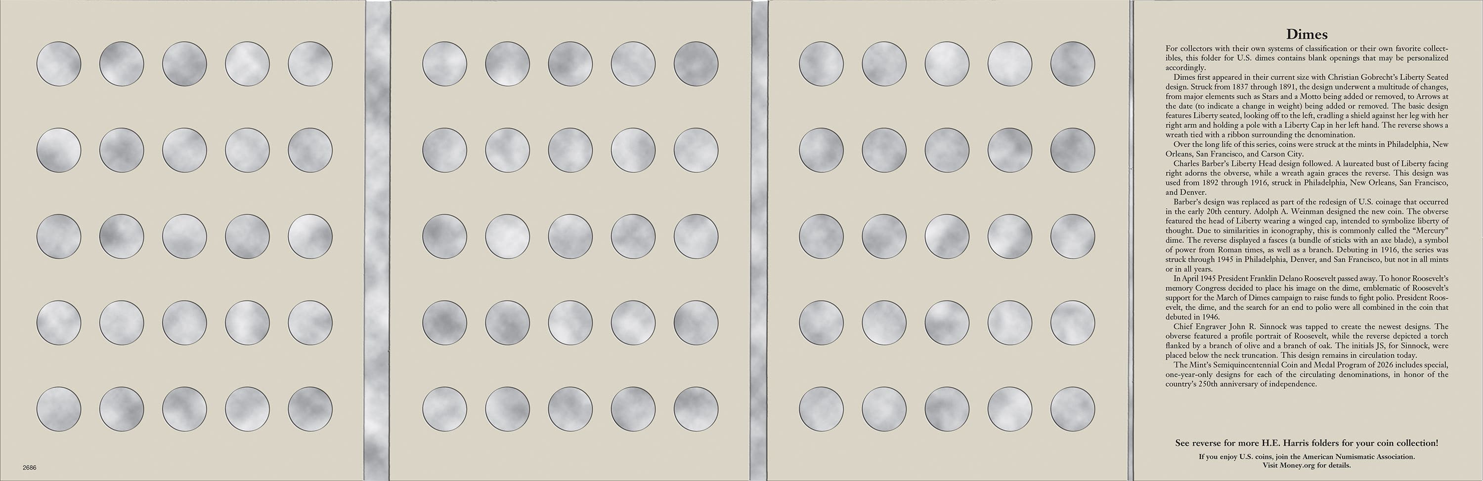 H.E. Harris® Coin Folder – U.S. Dimes: Plain, No Dates