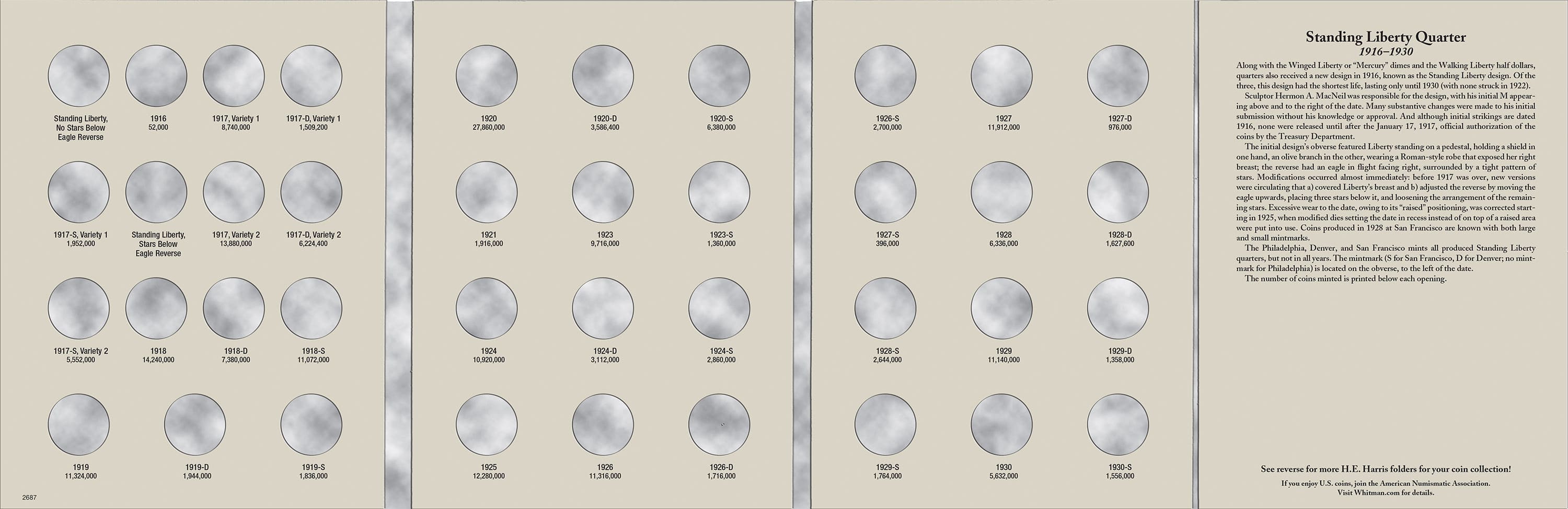 H.E. Harris® Coin Folder – Standing Liberty Quarters: 1916-1930