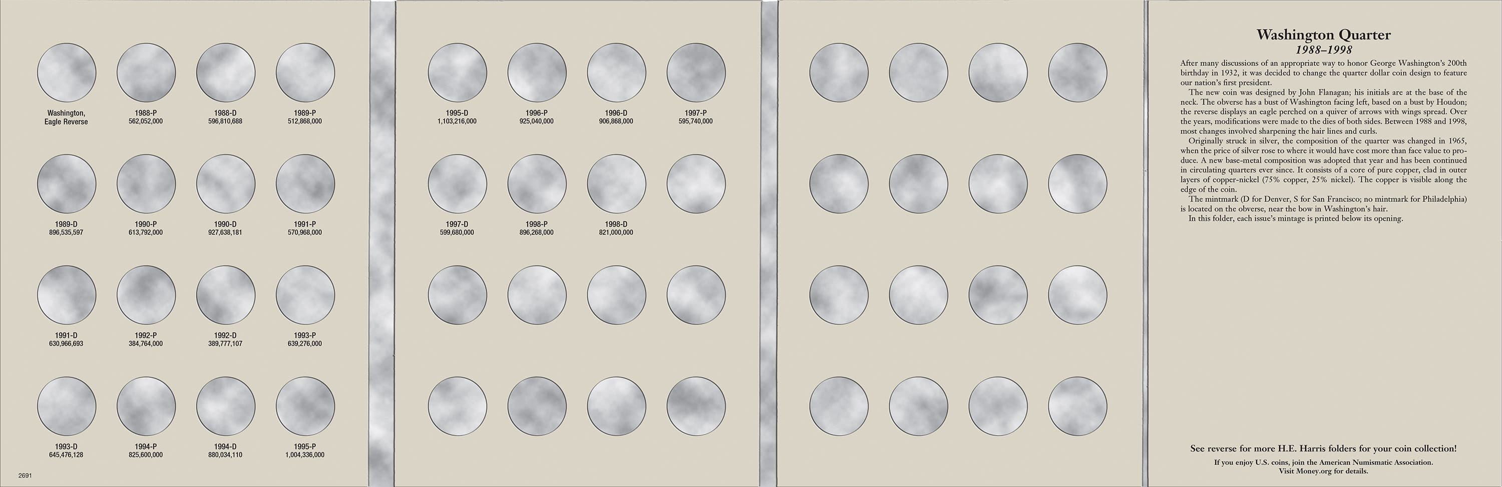 H.E. Harris® Coin Folder – Washington Quarters Collection #4: 1988-1998