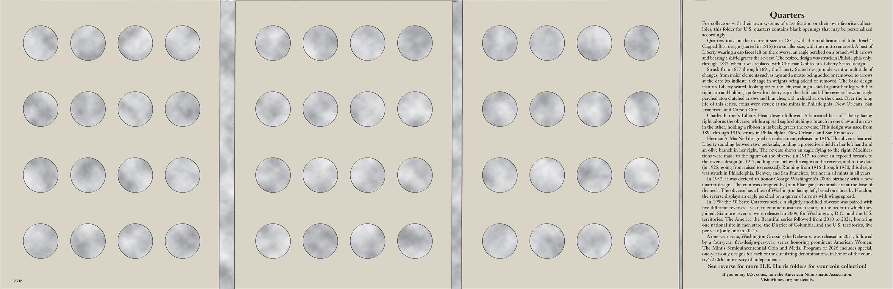 H.E. Harris® Coin Folder – U.S. Quarters: Plain, No Dates