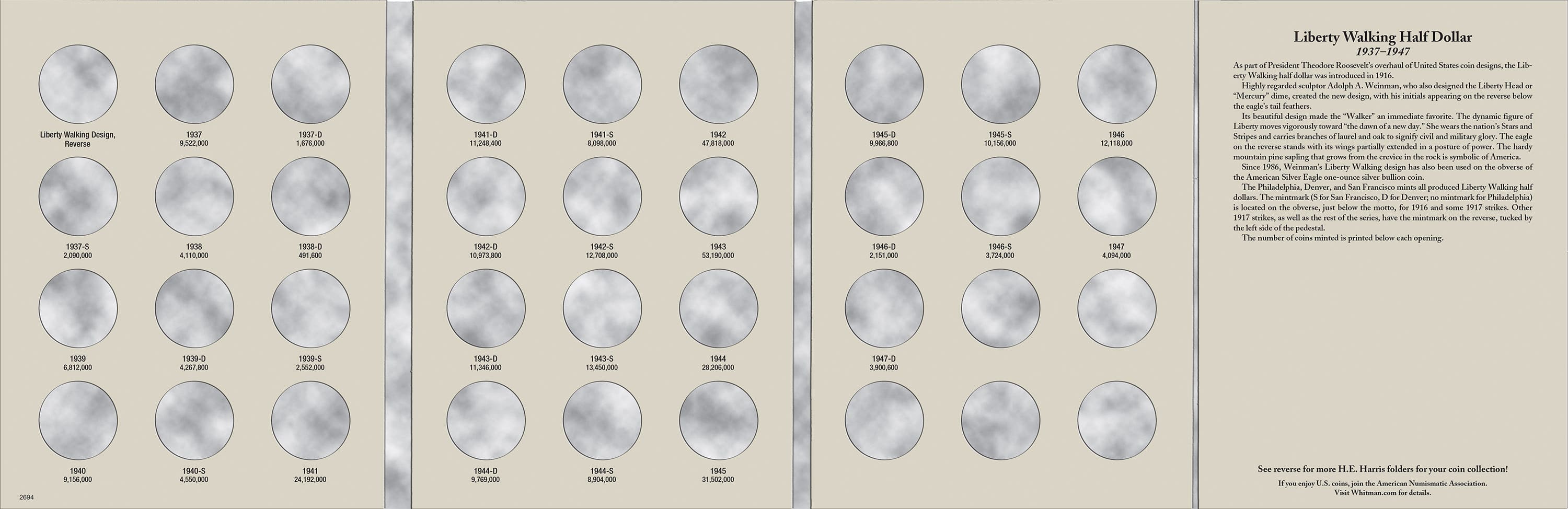 H.E. Harris® Coin Folder – Liberty Walking Half Dollars Collection #2: 1937-1947