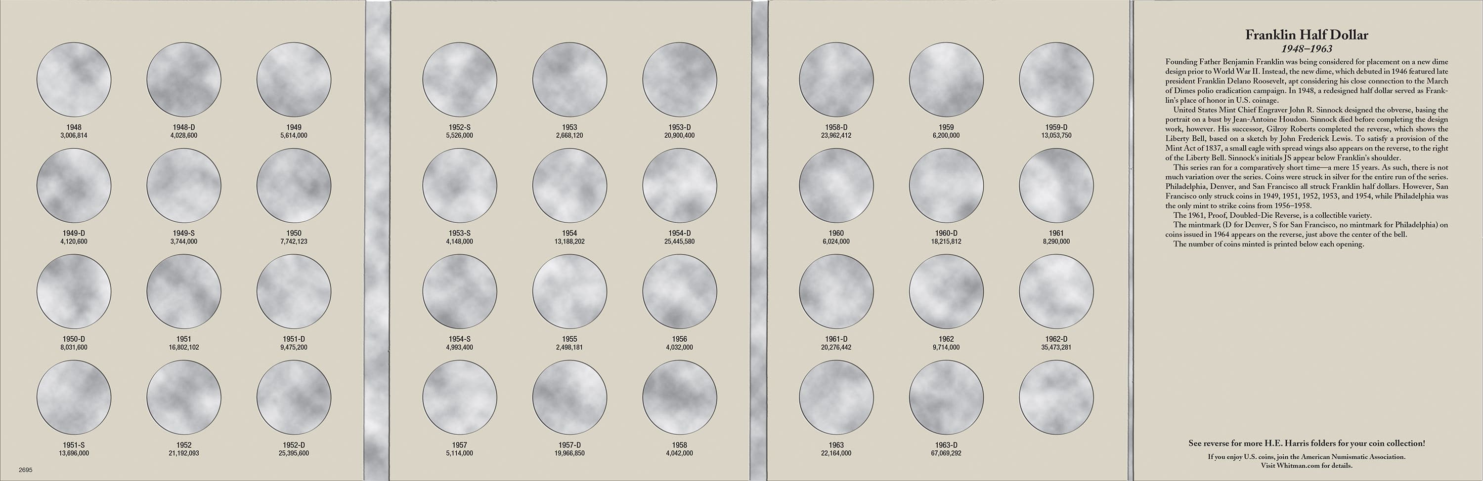H.E. Harris® Coin Folder – Franklin Half Dollars: 1948-1963