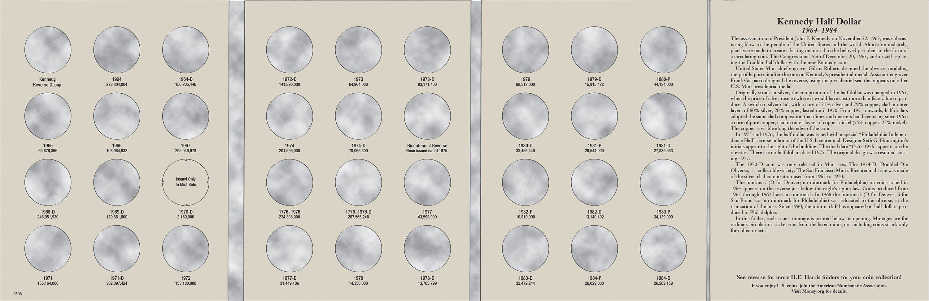 H.E. Harris® Coin Folder – Kennedy Half Dollars Collection #1: 1964-1984