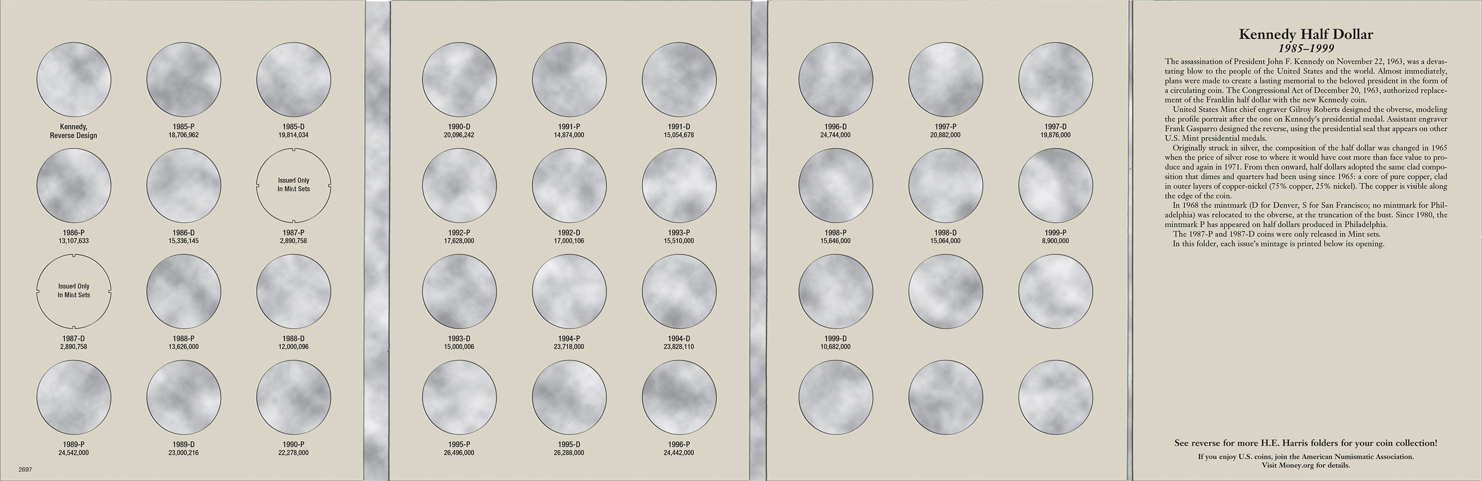 H.E. Harris® Coin Folder – Kennedy Half Dollars Collection #2: 1985-1999