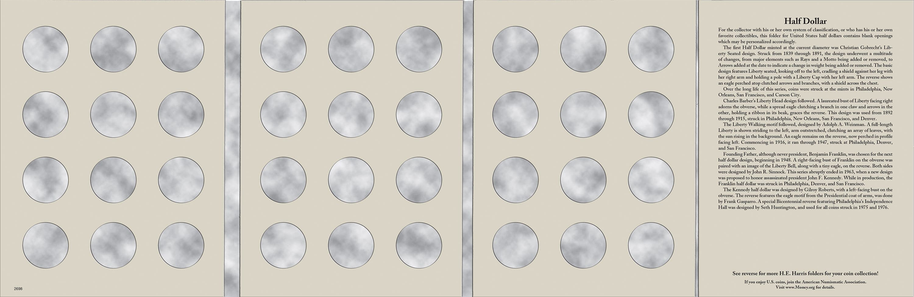 H.E. Harris® Coin Folder – U.S. Half Dollars: Plain, No Dates