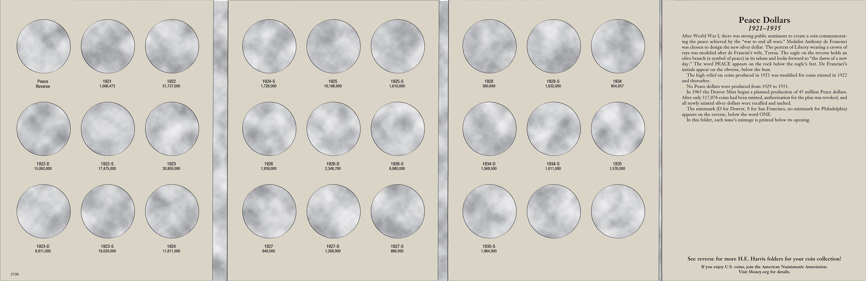 H.E. Harris® Coin Folder – Peace Dollars: 1921-1935