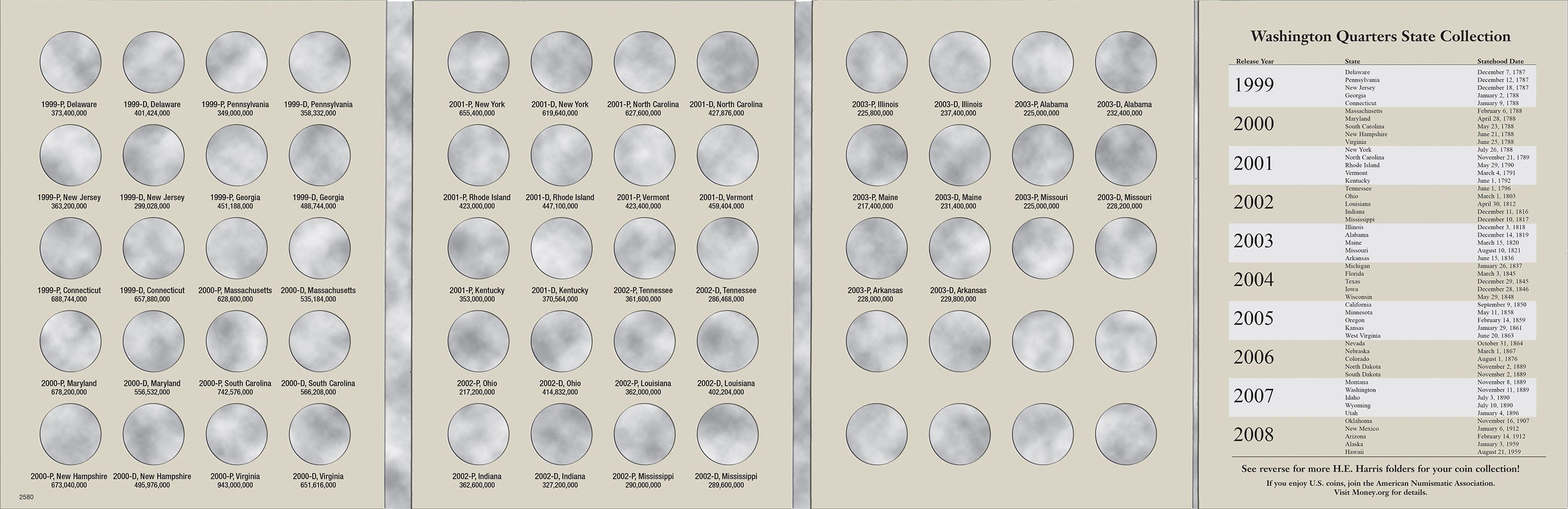 H.E. Harris® Coin Folder – Washington Quarters Statehood Collection #1: 1999-2003
