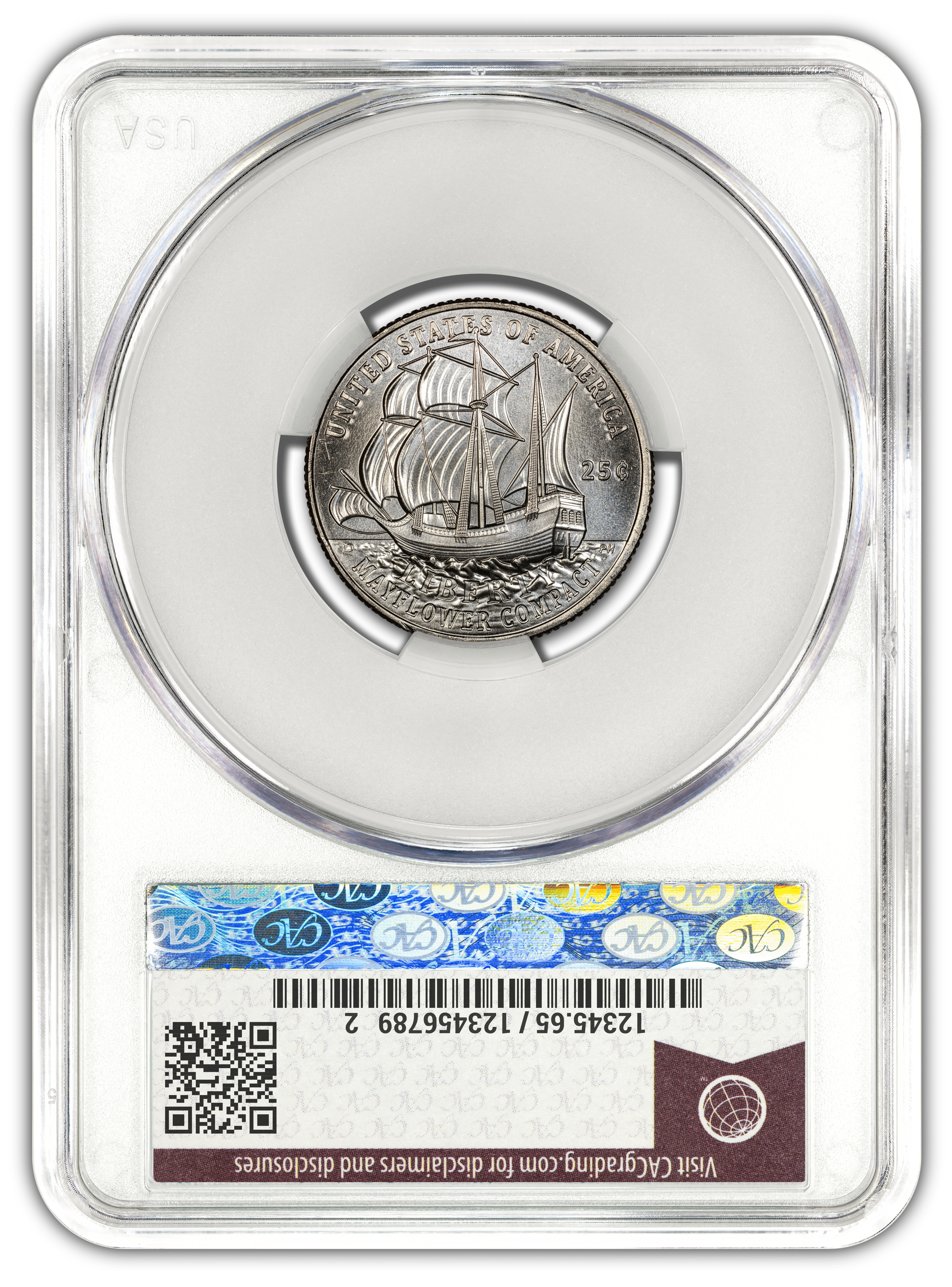 1776~2026-D Mayflower Compact Quarter - CAC MS65 Official Red Book® Label - Image 2