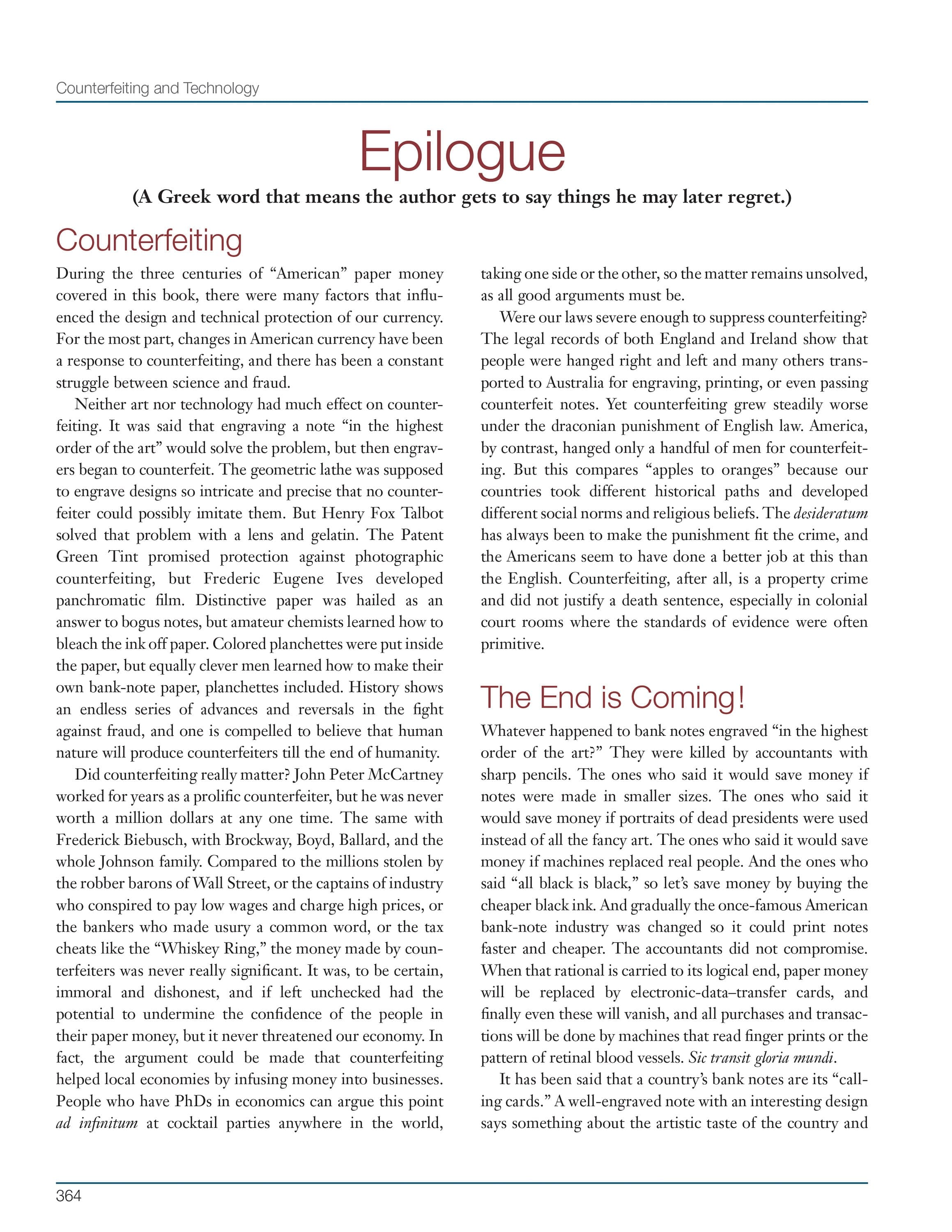 Counterfeiting and Technology: A History Of The Long Struggle Between Paper-Money Counterfeiters And Security Printing