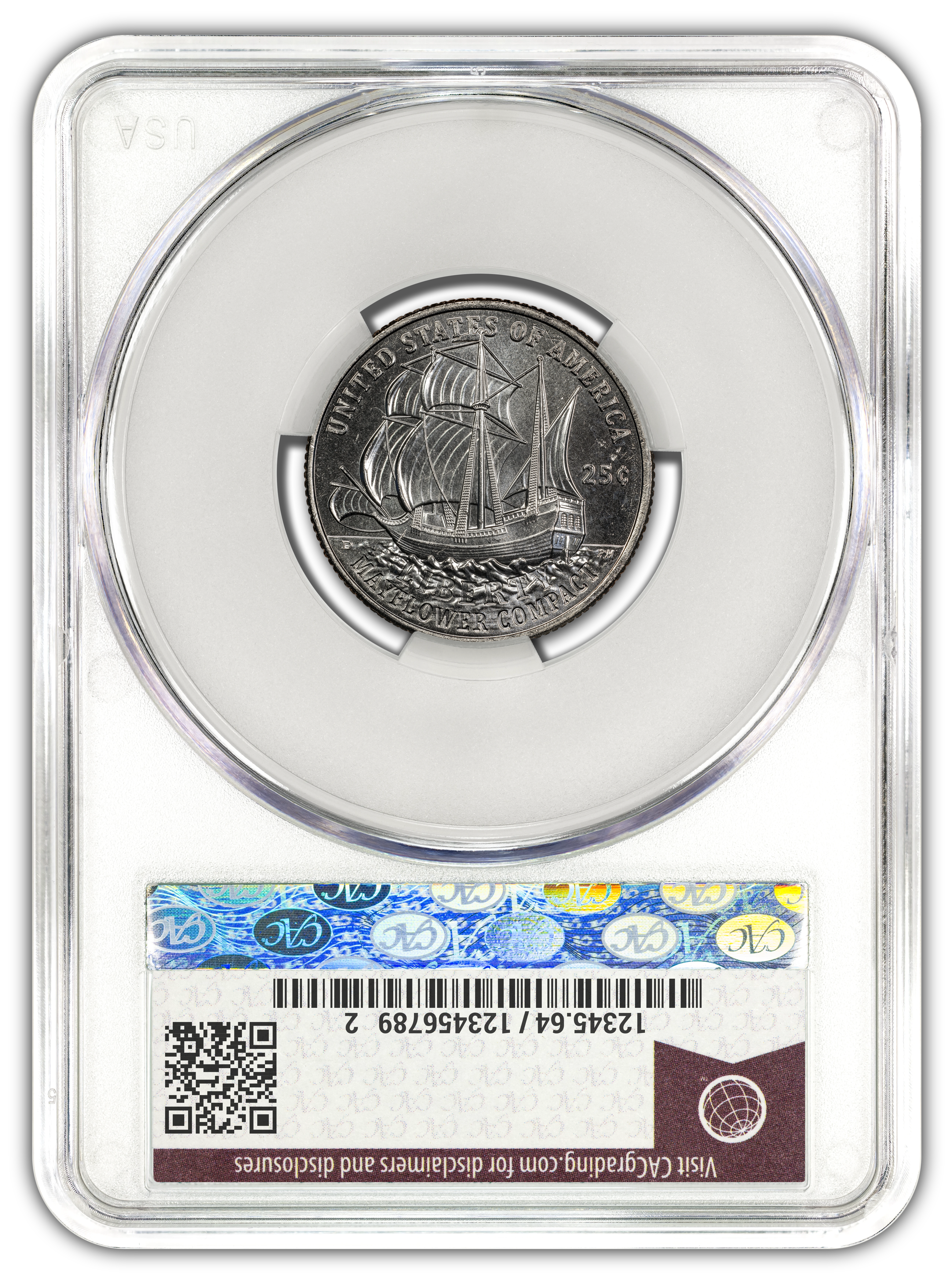 1776~2026-D Mayflower Compact Quarter - CAC MS64 Official Red Book® Label - Image 2