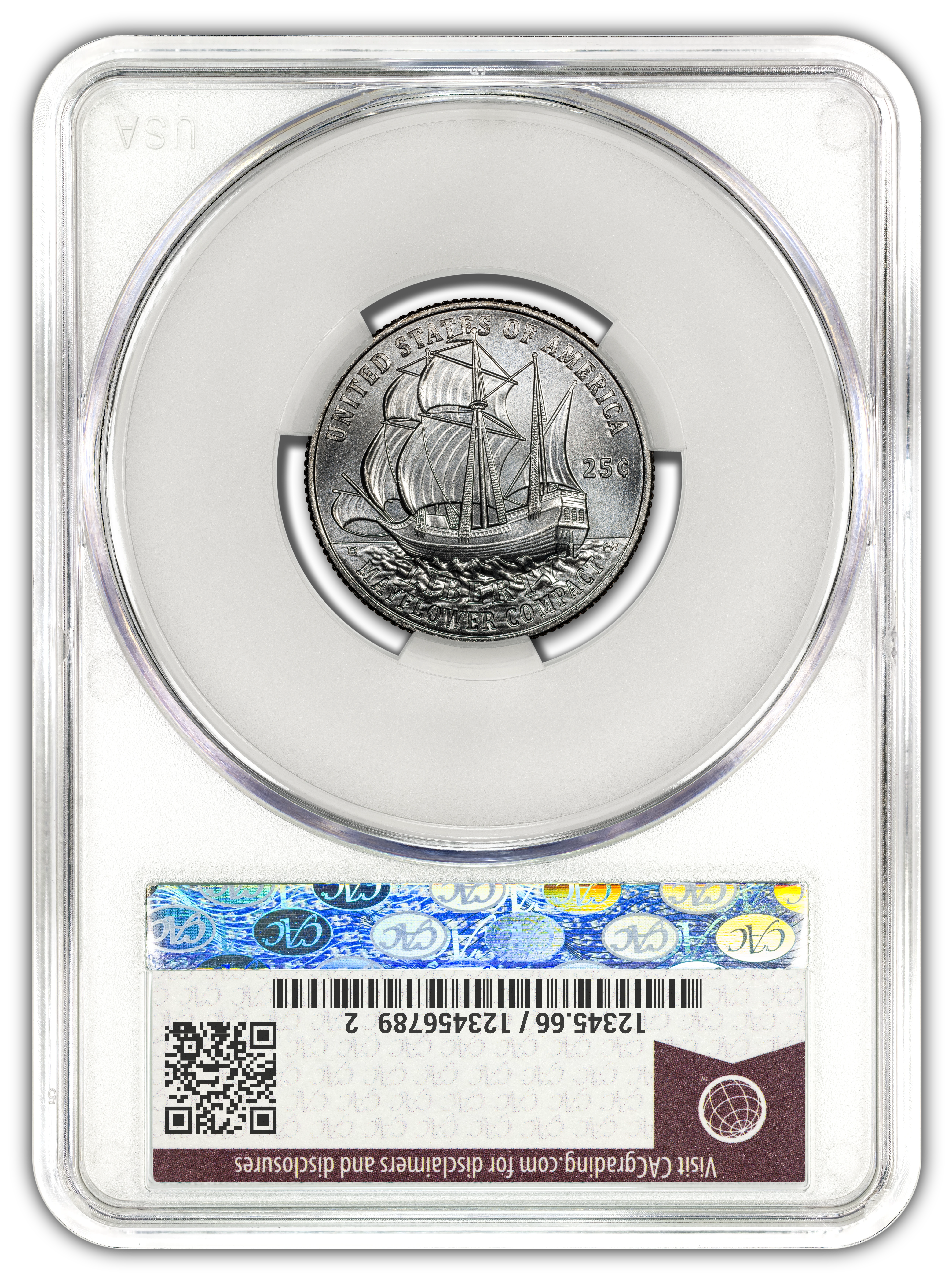 1776~2026-D Mayflower Compact Quarter - CAC MS66 Official Red Book® Label - Image 2