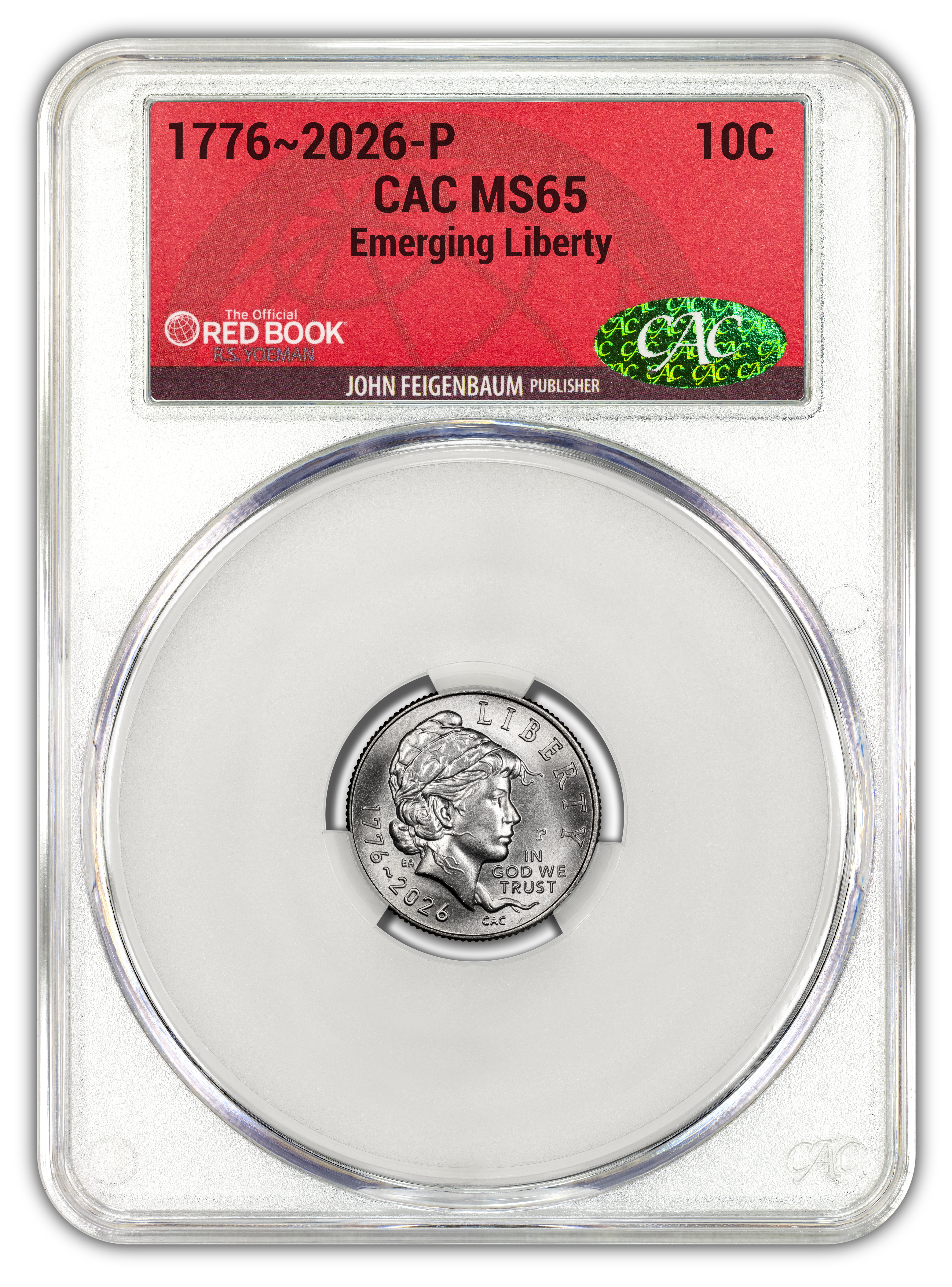 1776~2026-P Emerging Liberty Dime - CAC MS65 Official Red Book® Label - Image 2