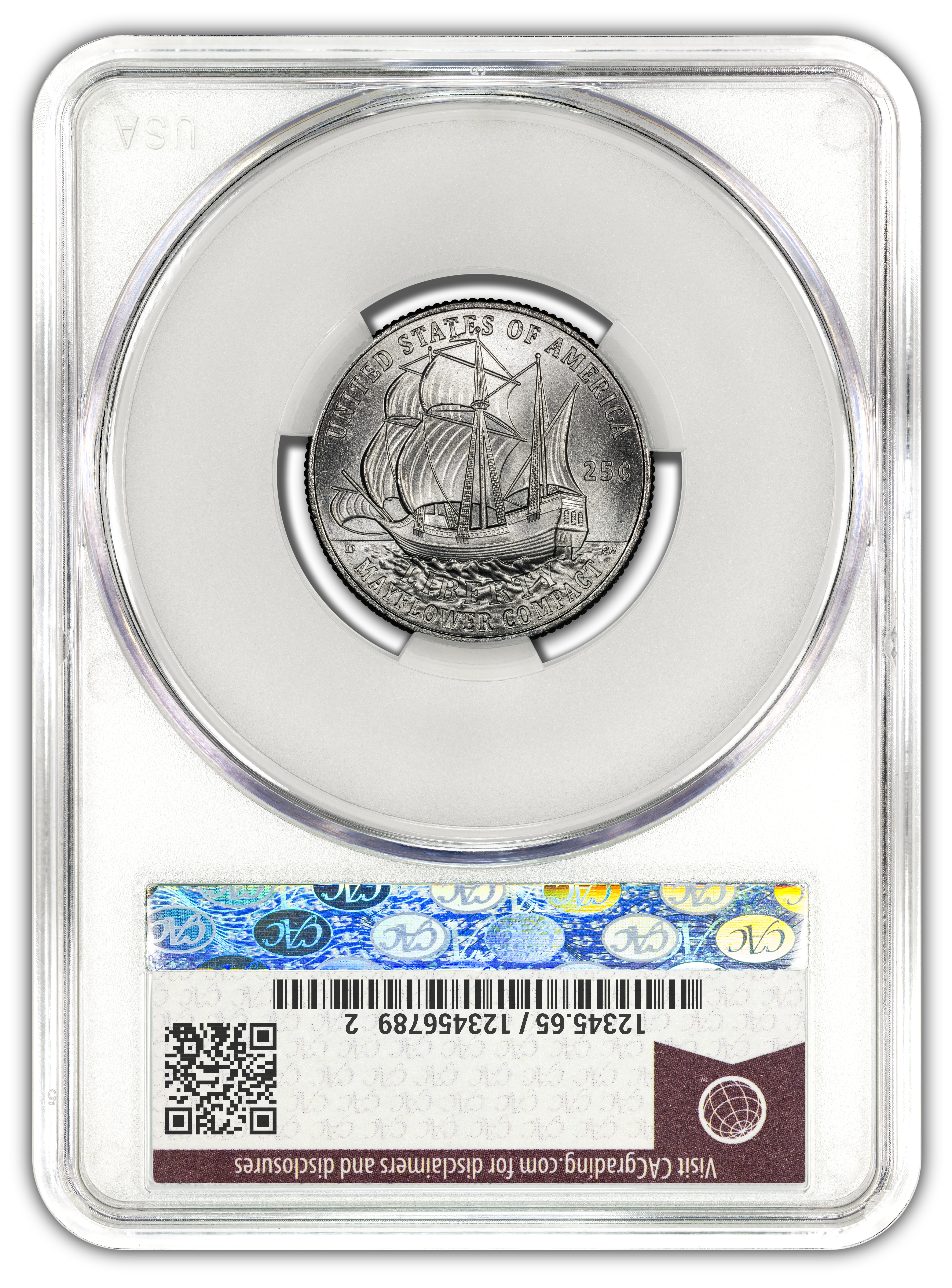 1776~2026-P Mayflower Compact Quarter - CAC MS65 Official Red Book® Label - Image 3