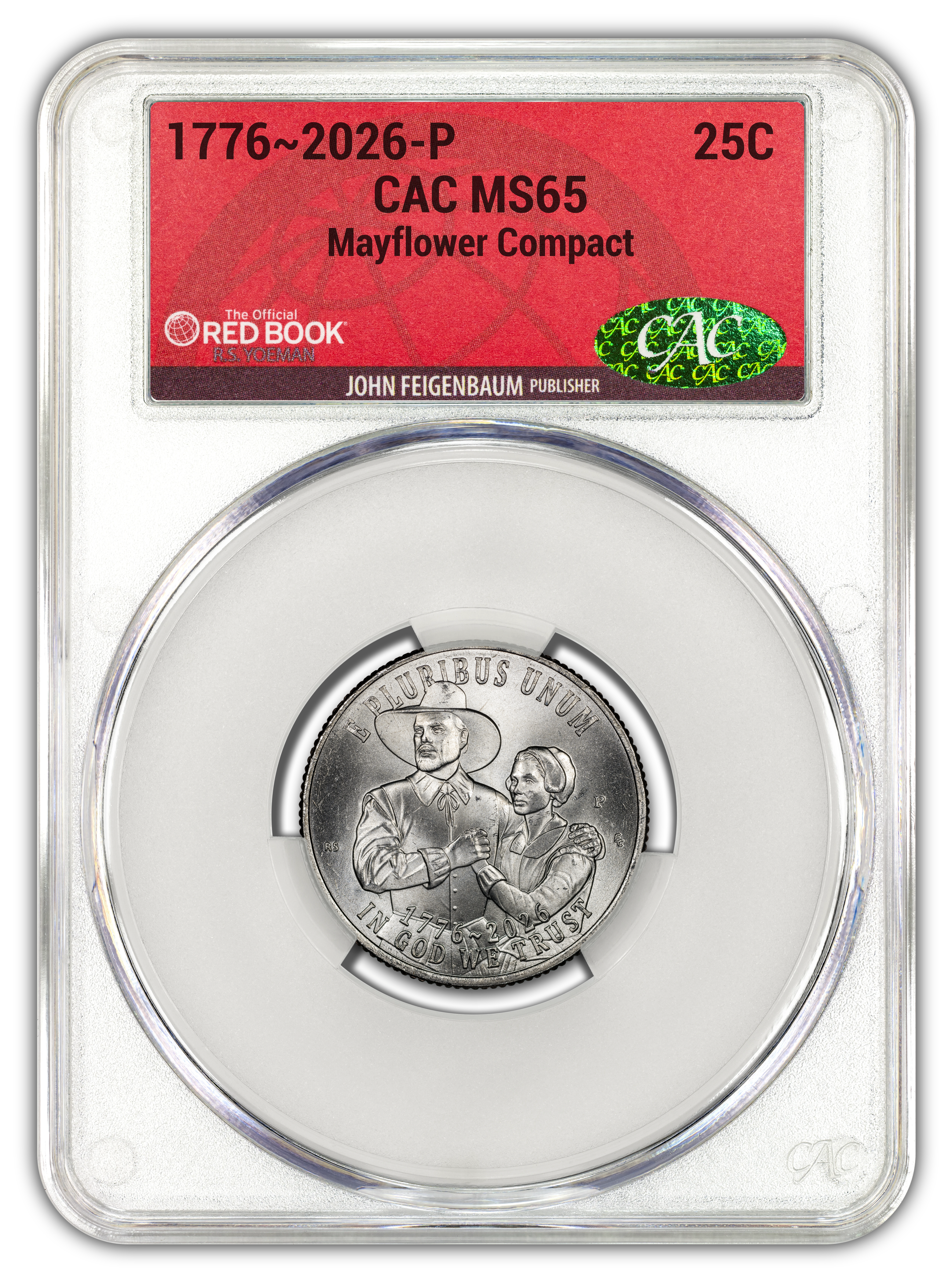 1776~2026-P Mayflower Compact Quarter - CAC MS65 Official Red Book® Label - Image 2