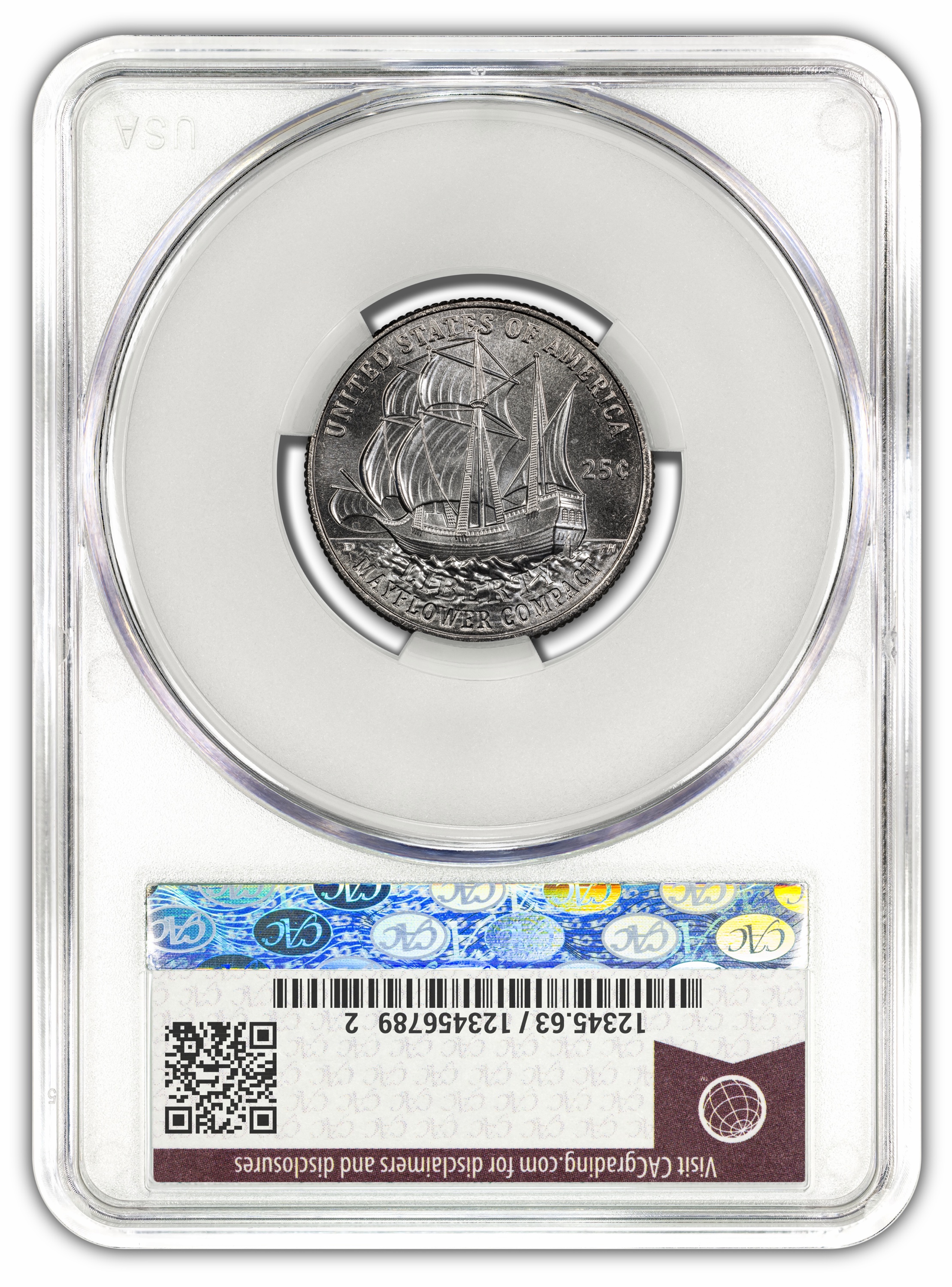 1776~2026-D Mayflower Compact Quarter - CAC MS63 Official Red Book® Label - Image 2