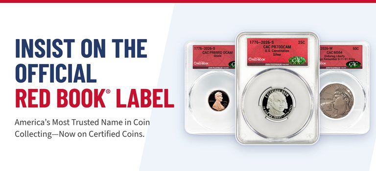 Clean design showcasing several graded coins and announcing the sale: October Special: Buy Any 5 Red Book Label Coins, Save $25 - No Code Required
