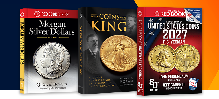 Three coin collecting books side by side showing a promo for buy one get one 50% off.