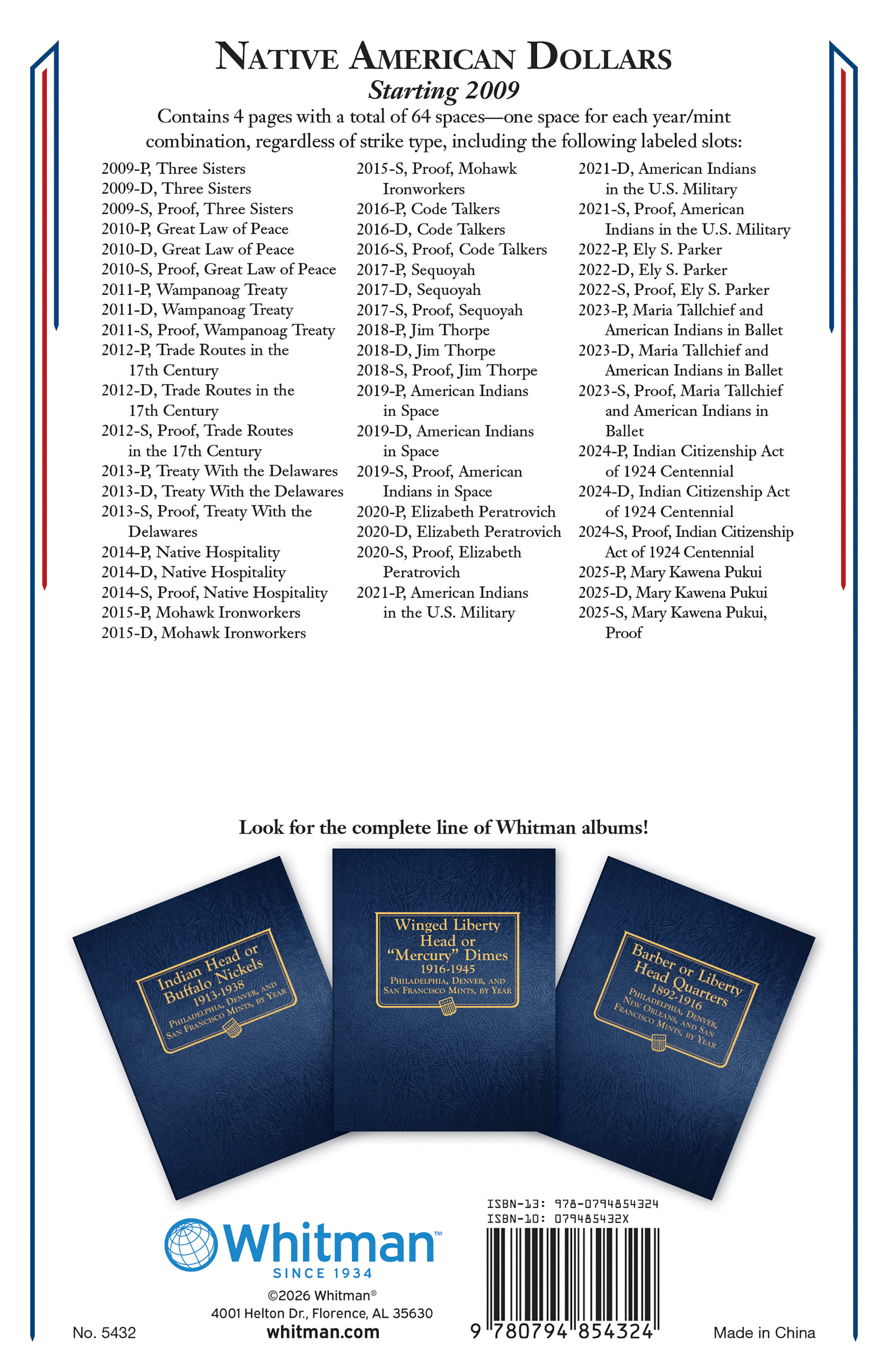 Whitman Classic® Coin Album – Native American Dollars: Starting 2009 (P, D, & S Mints)