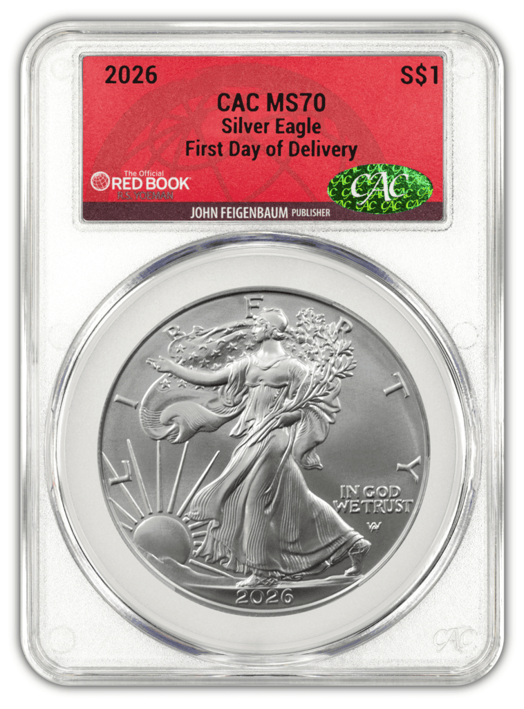 2026-W $1 1-oz Silver Eagle - CAC MS70 Official Red Book® Label