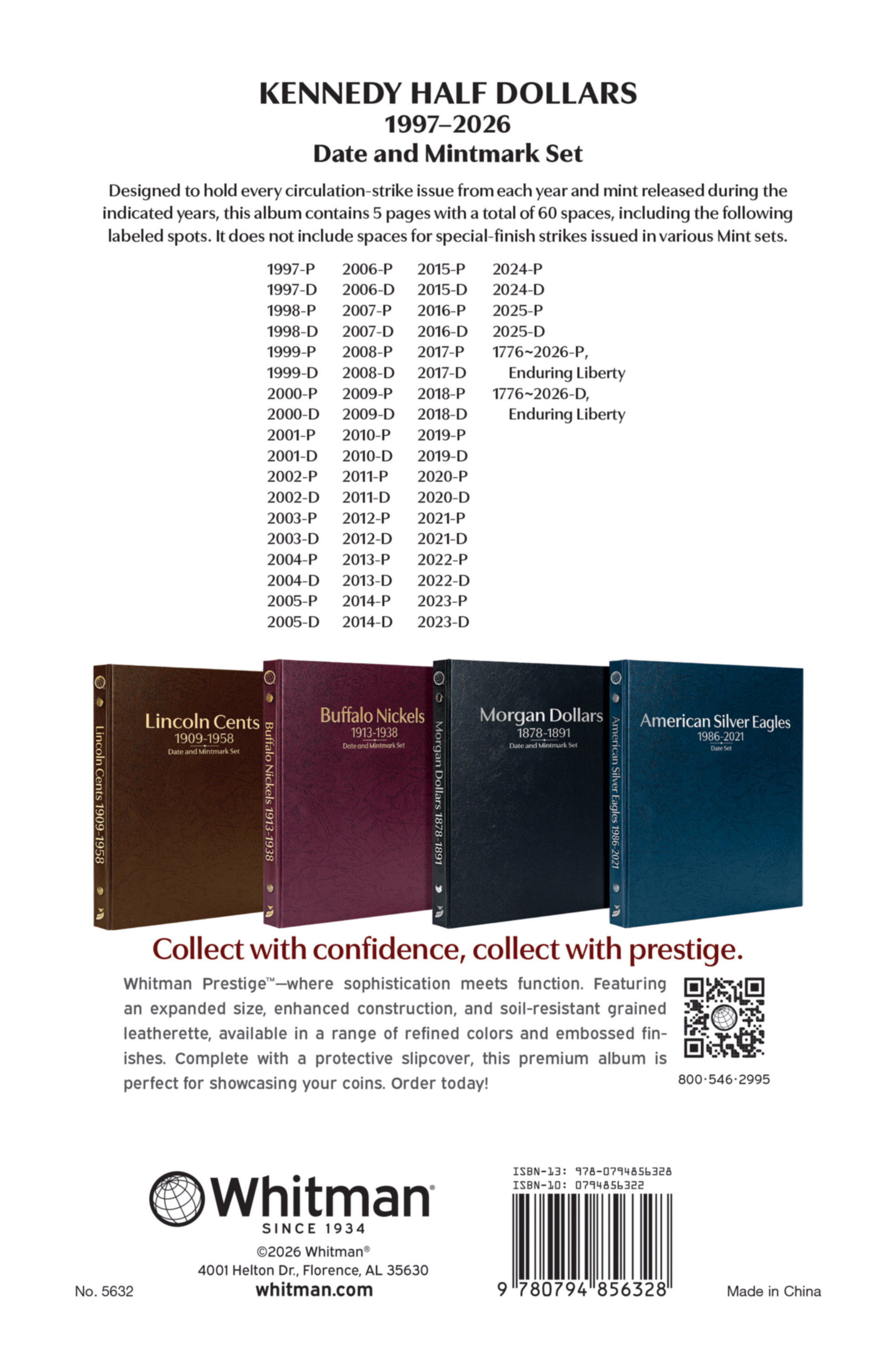 Whitman Prestige Coin Album – Kennedy Half Dollars: 1997-2026 Date & Mintmark Set
