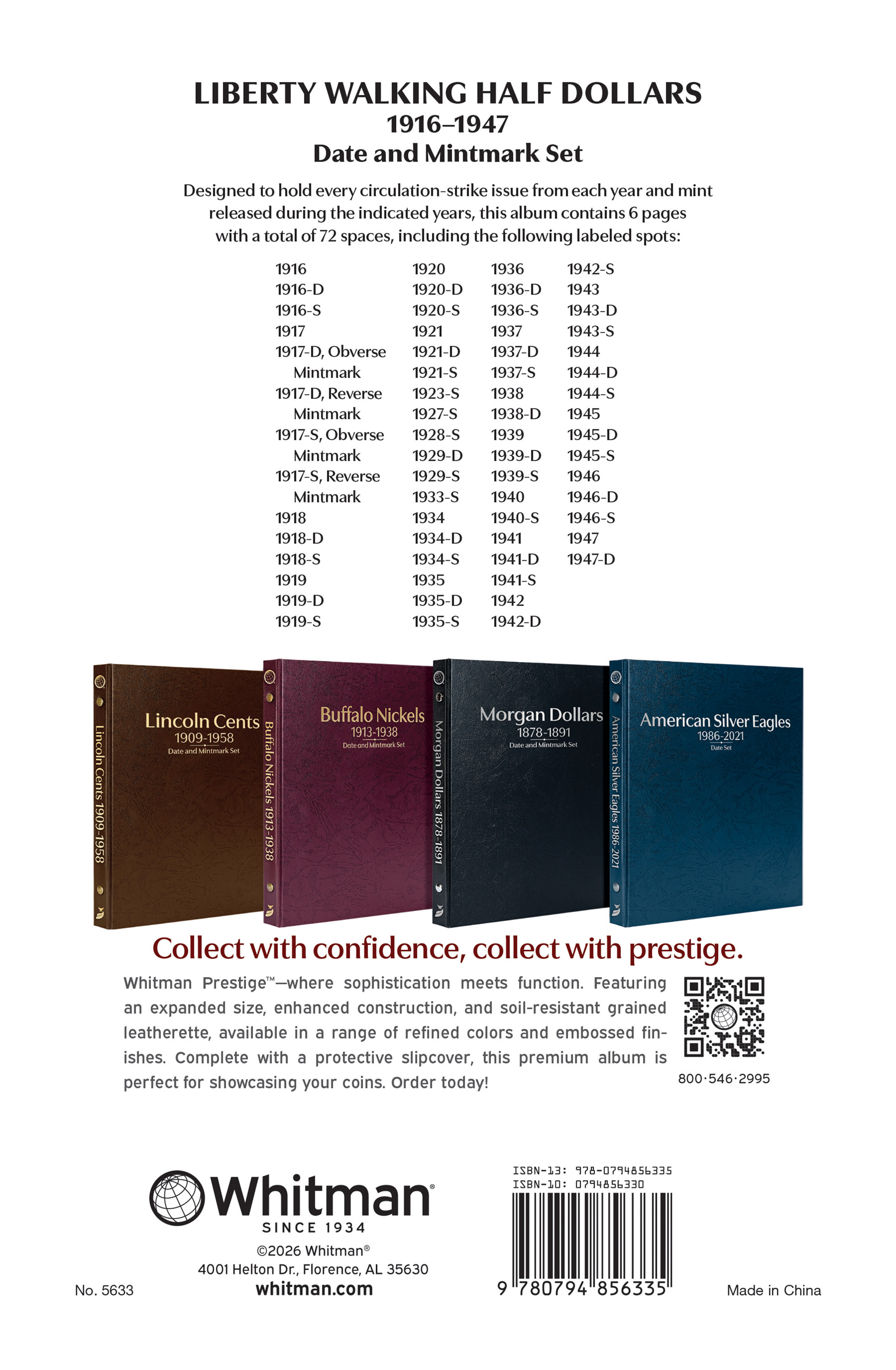 Whitman Prestige Coin Album – Liberty Walking Half Dollars 1916-1947 Date & Mintmark Set