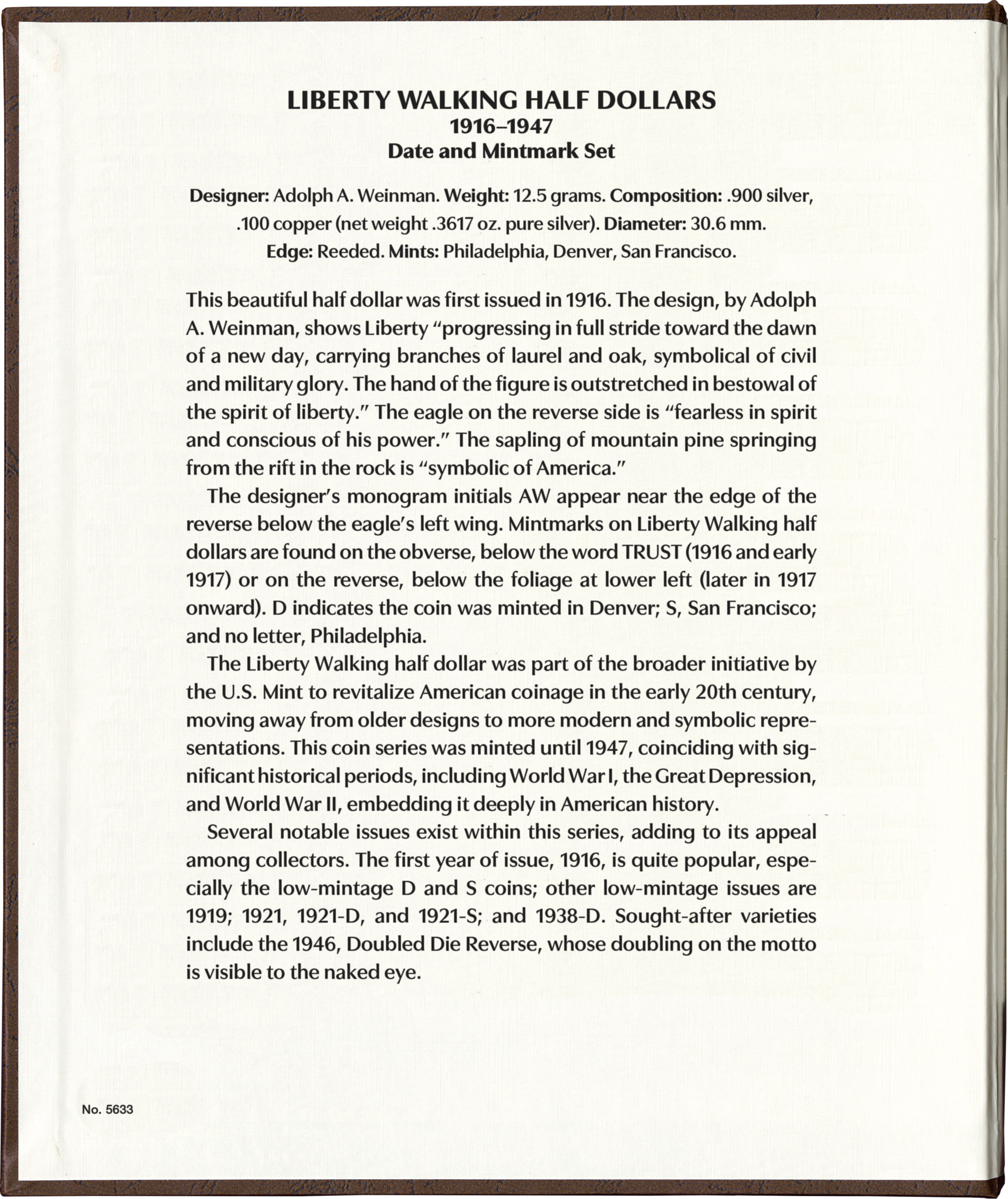 Whitman Prestige Coin Album – Liberty Walking Half Dollars 1916-1947 Date & Mintmark Set