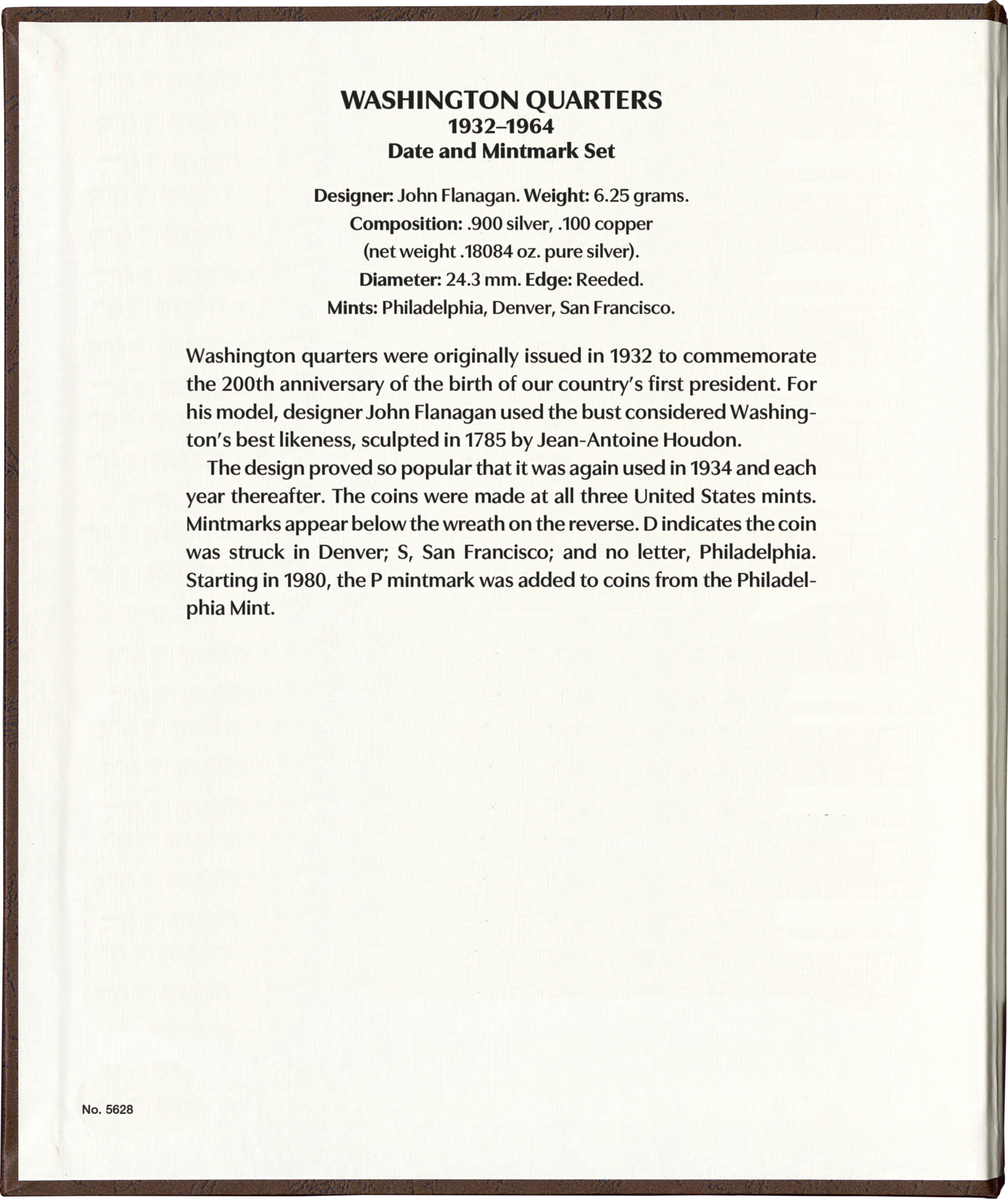 Whitman Prestige Coin Album – Washington Quarters: 1932-1964 Date & Mintmark Set