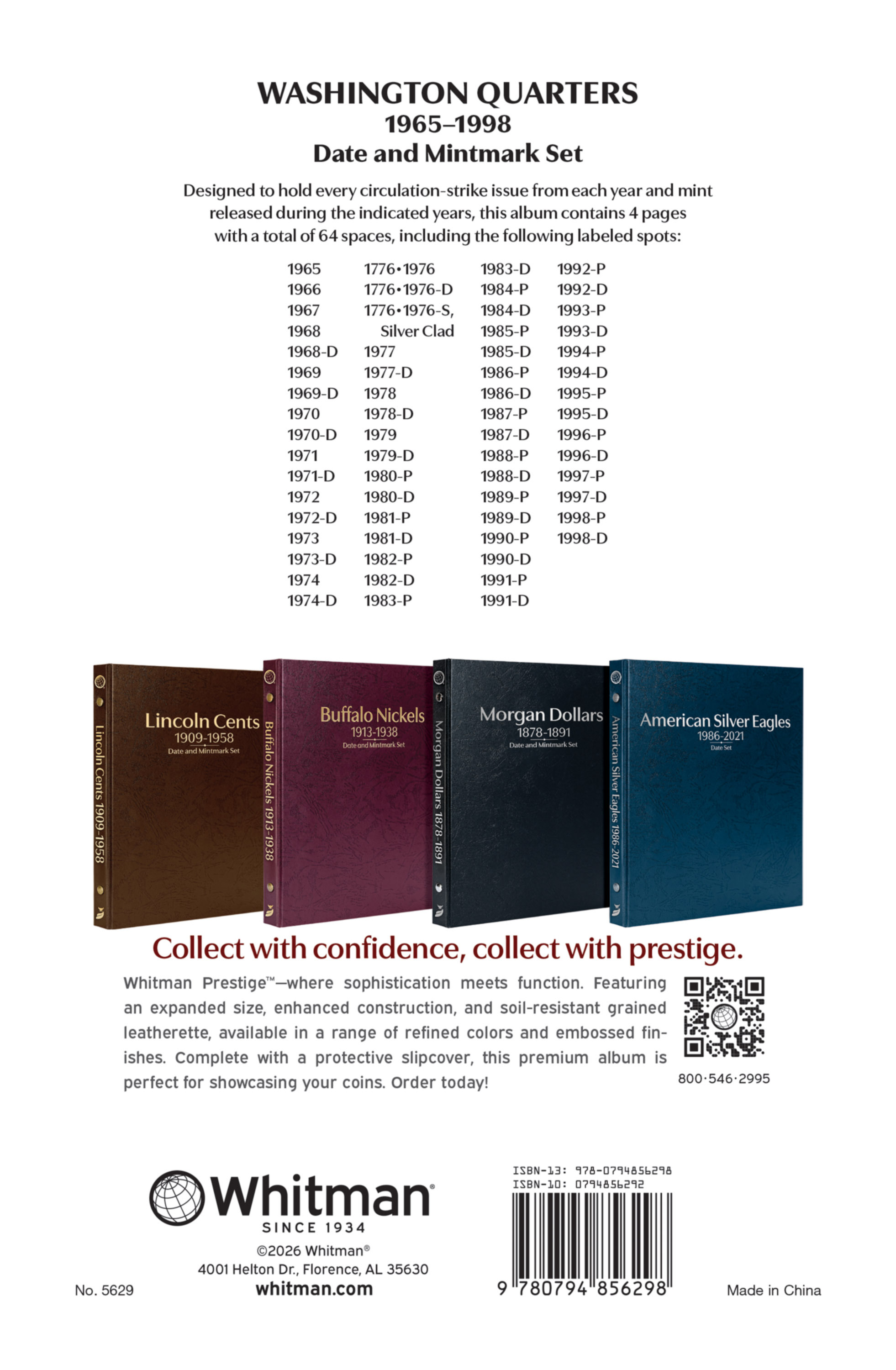 Whitman Prestige Coin Album – Washington Quarters: 1965-1998 Date & Mintmark Set
