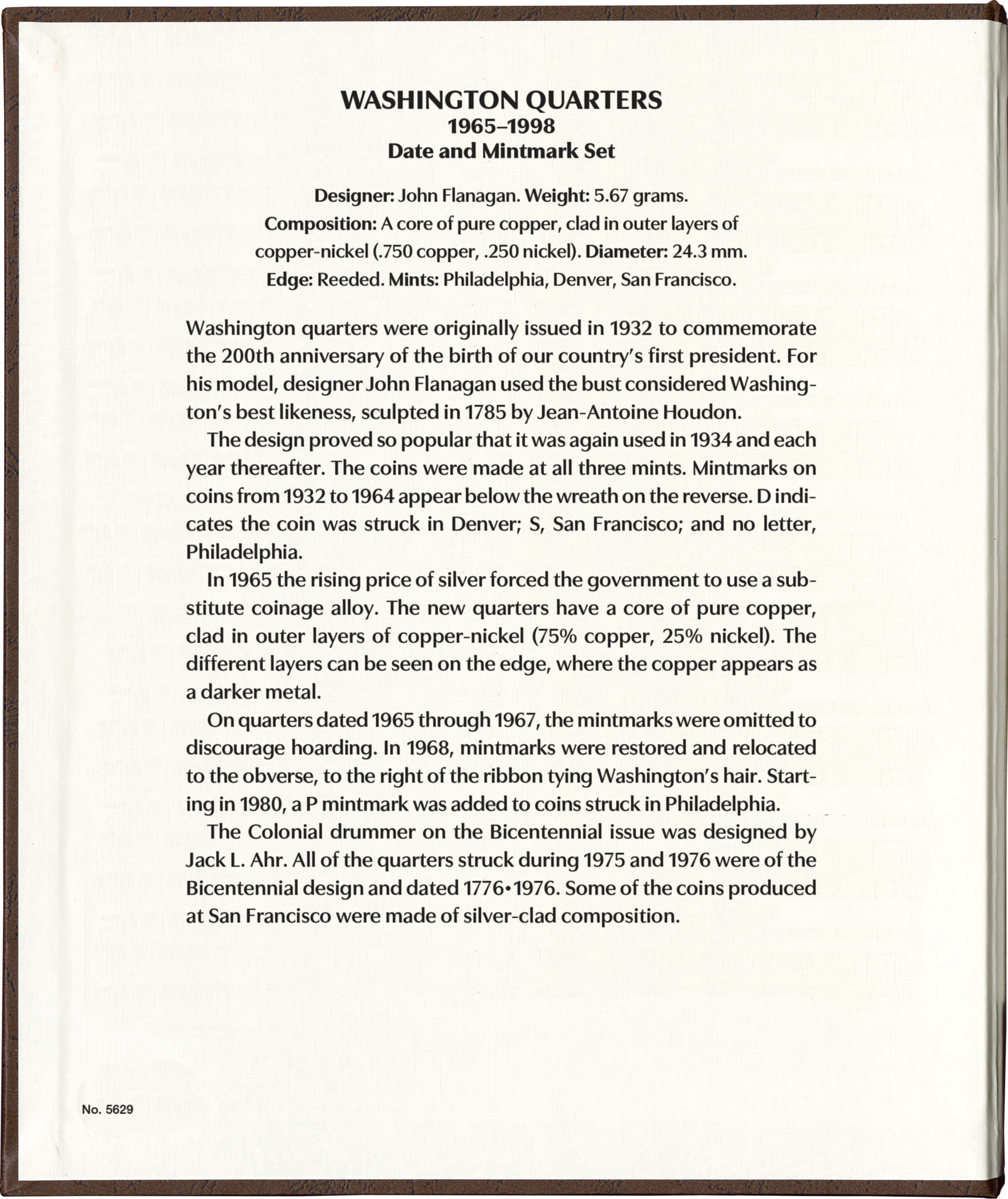 Whitman Prestige Coin Album – Washington Quarters: 1965-1998 Date & Mintmark Set