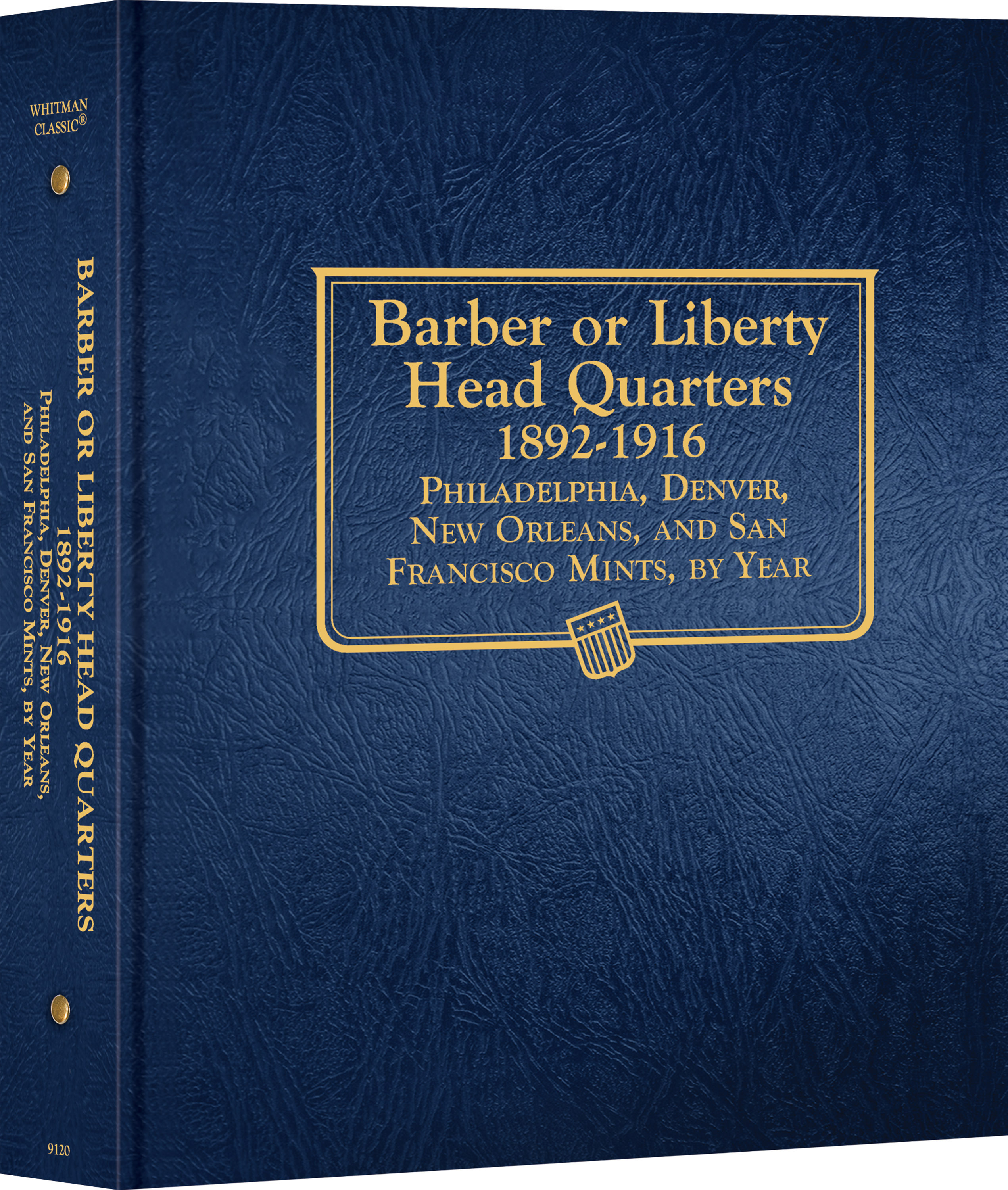 Whitman Classic® Coin Album – Barber (Liberty Head) Quarters: 1892-1916 (P, D, O, & S Mints) – Coin Album (Blue)