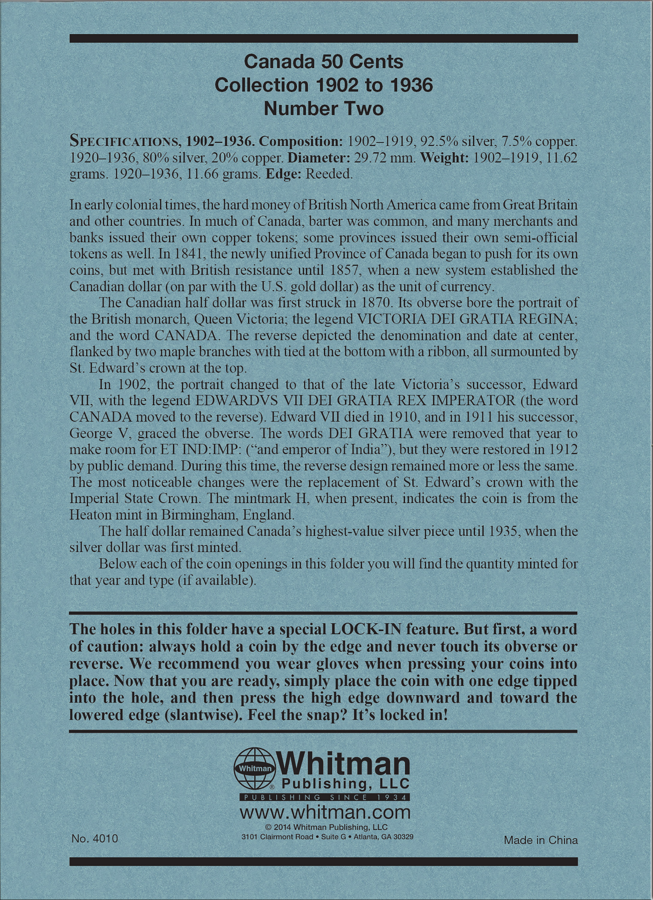Official Whitman® Coin Folder – Canada Half Dollars (50 Cents) #2: 1902-1936