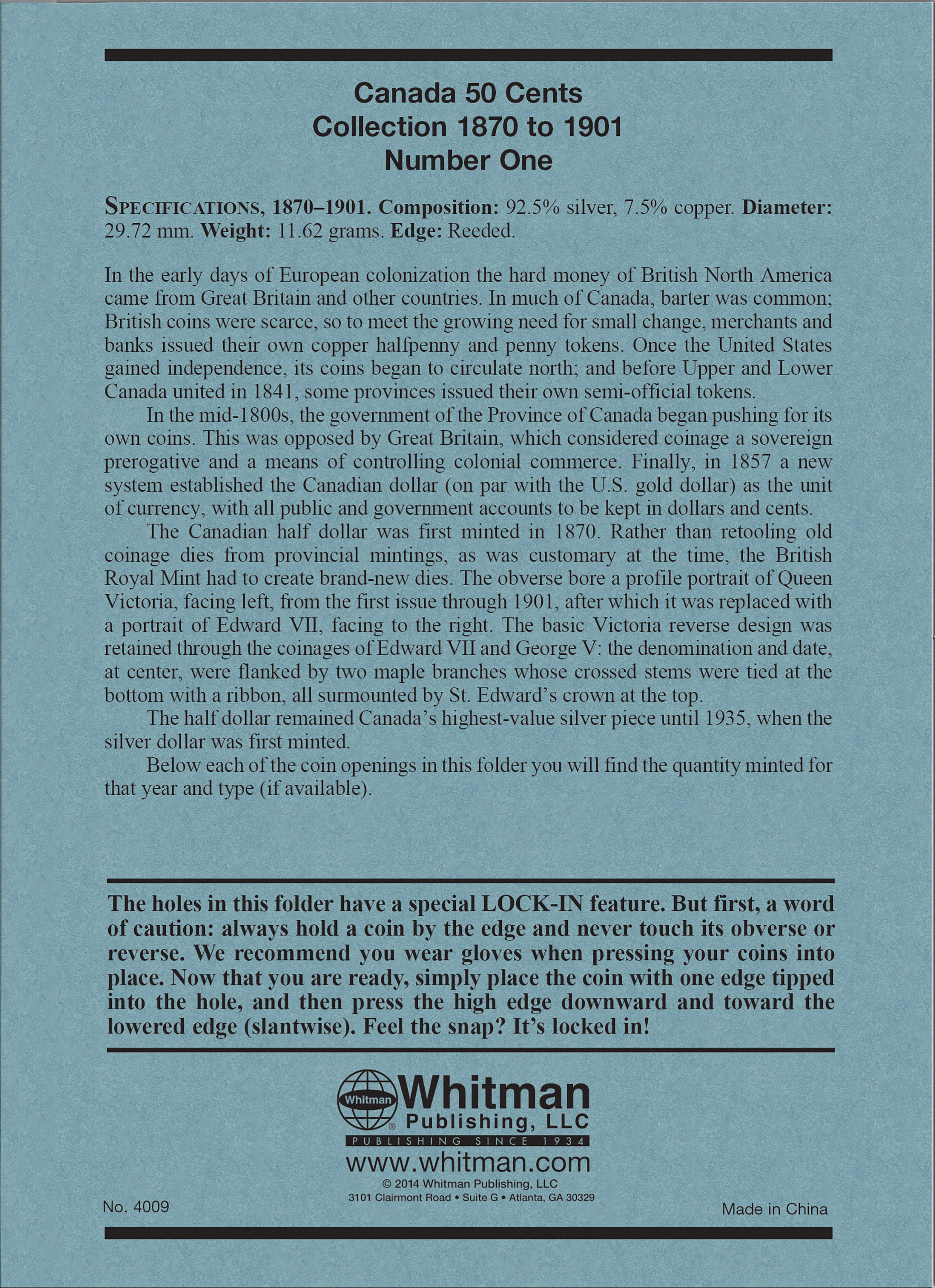 Official Whitman® Coin Folder – Canada Half Dollars (50 Cents) Collection #1: 1870-1901