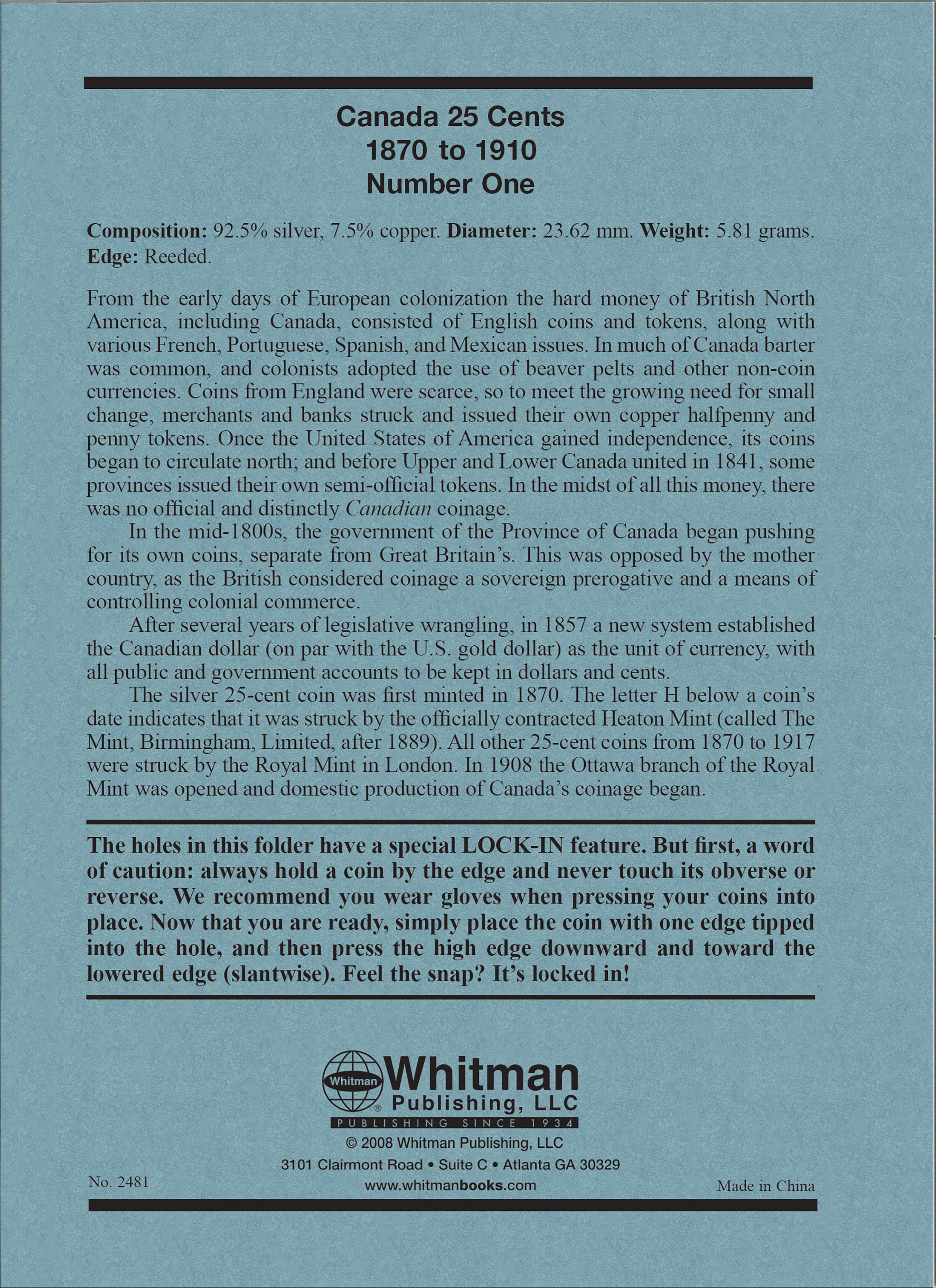 Official Whitman® Coin Folder – Canada Quarters (25 Cents) Collection #1: 1870-1910