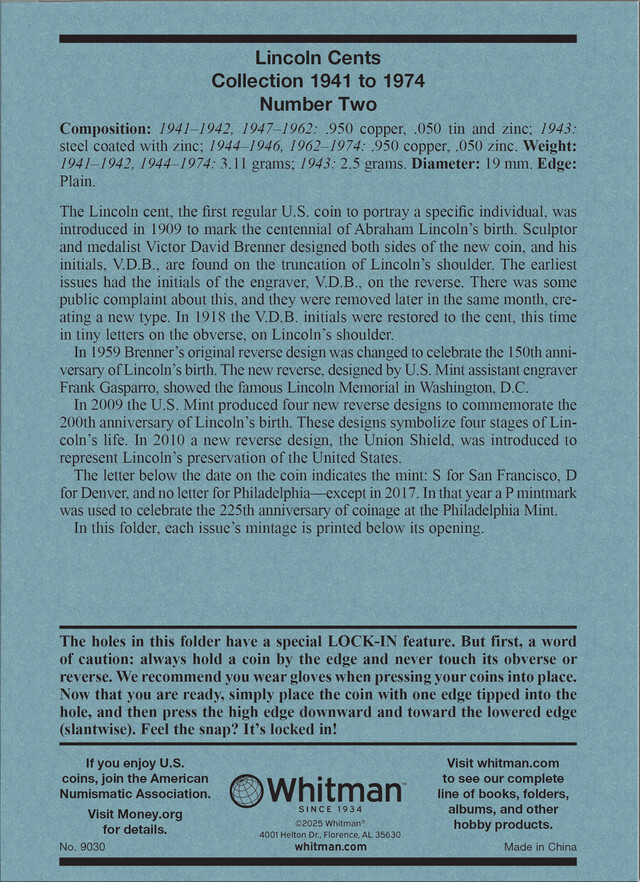 Official Whitman® Coin Folder – Lincoln Cents Collection #2: 1941-1974