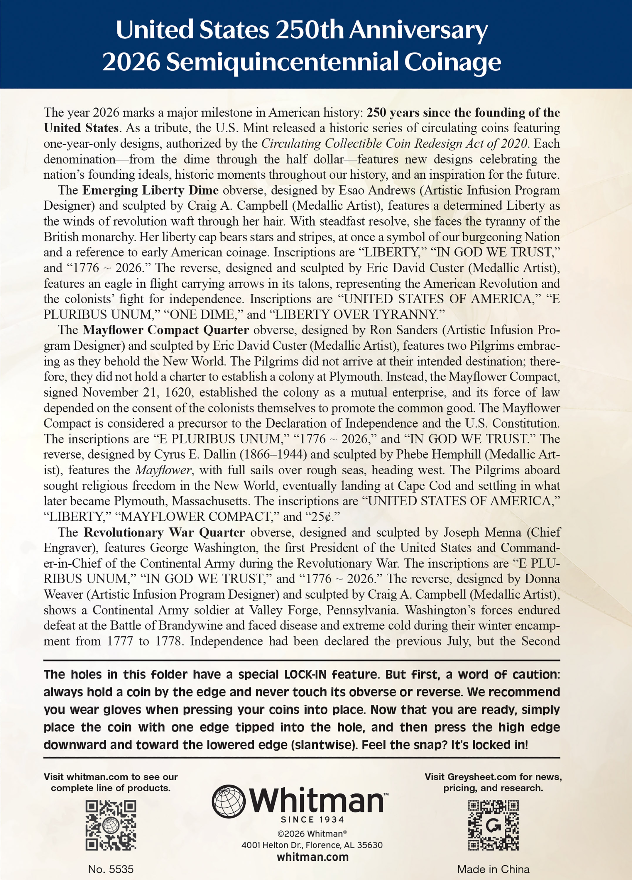 Official Whitman® Coin Folder – United States 250th Anniversary Collection: 2026 (Single Mint)