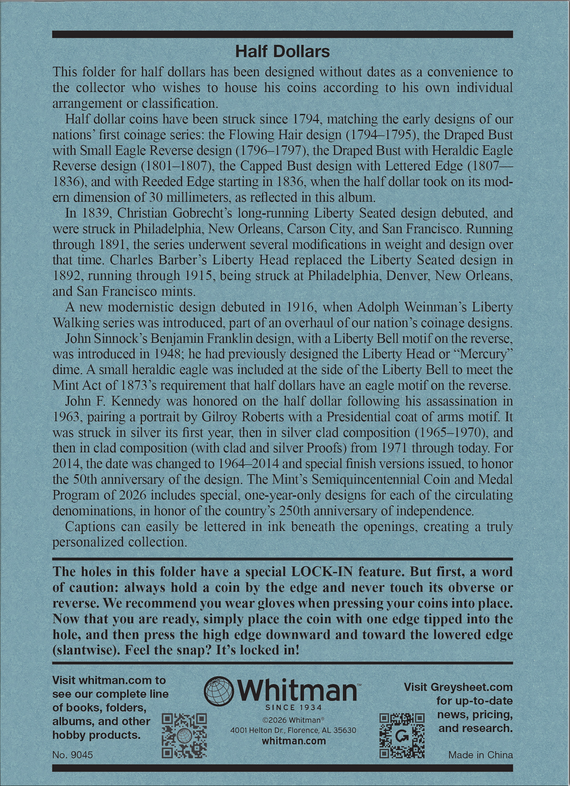 Official Whitman® Coin Folder – U.S. Half Dollars: Plain, No Dates – Plain