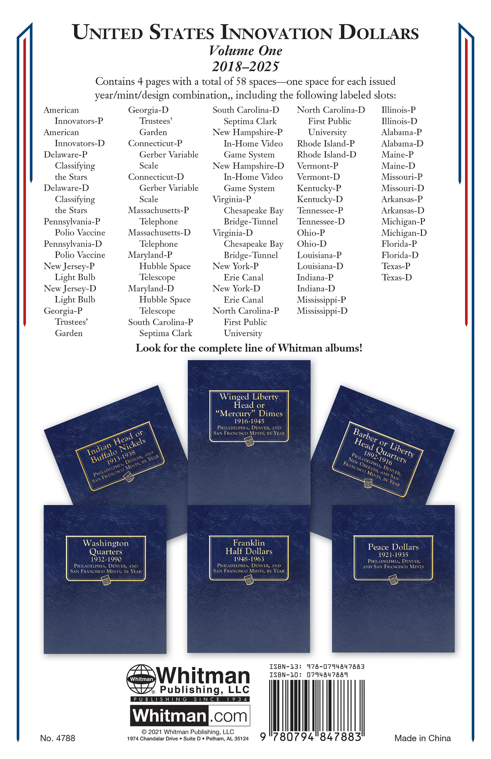 Whitman Classic® Coin Album – American Innovation Dollars Volume #1: 2018-2025 (P & D Mints)
