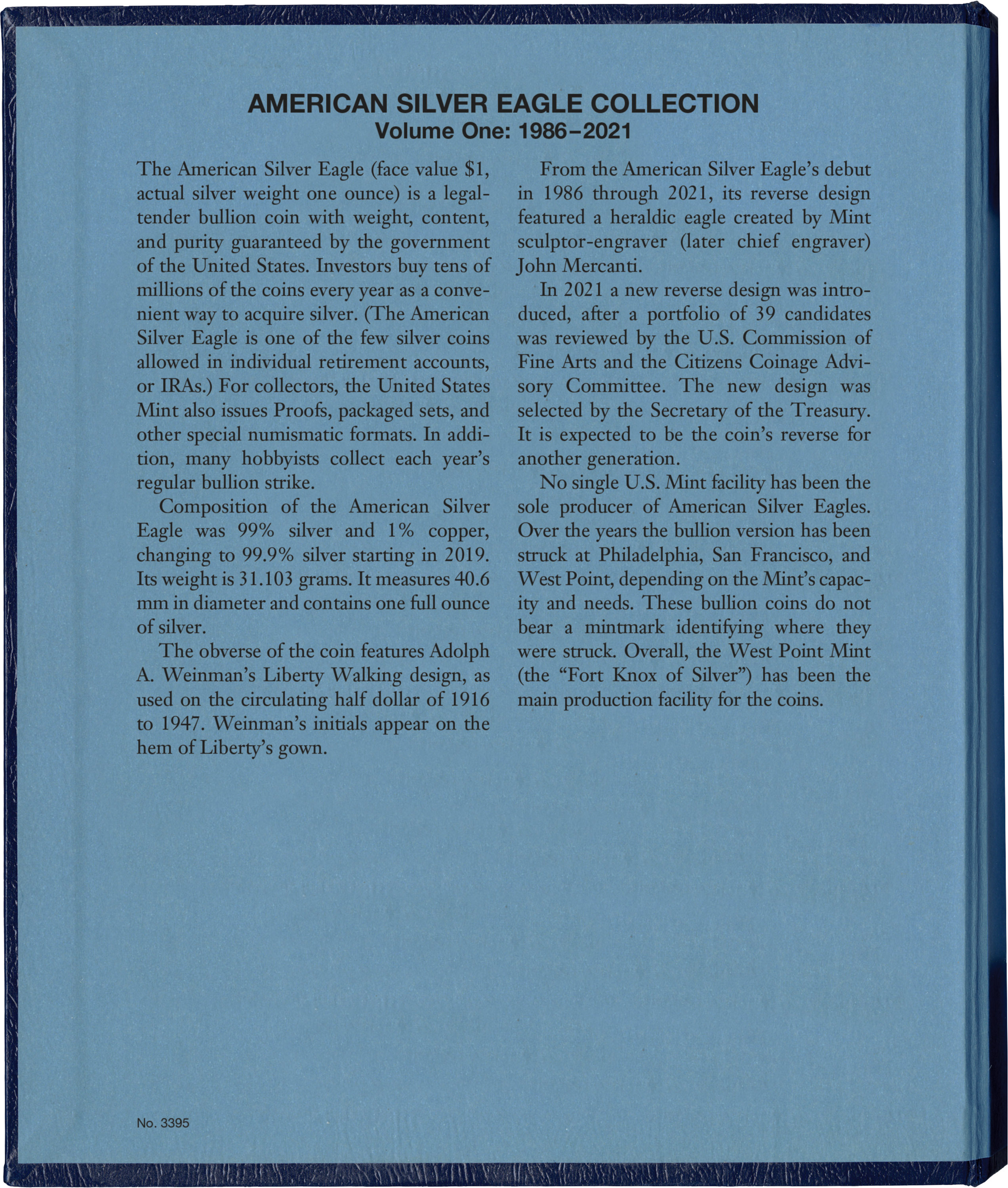 Whitman Classic® Coin Album – American Silver Eagles Variety 1: 1986-2021 (Single Mint)