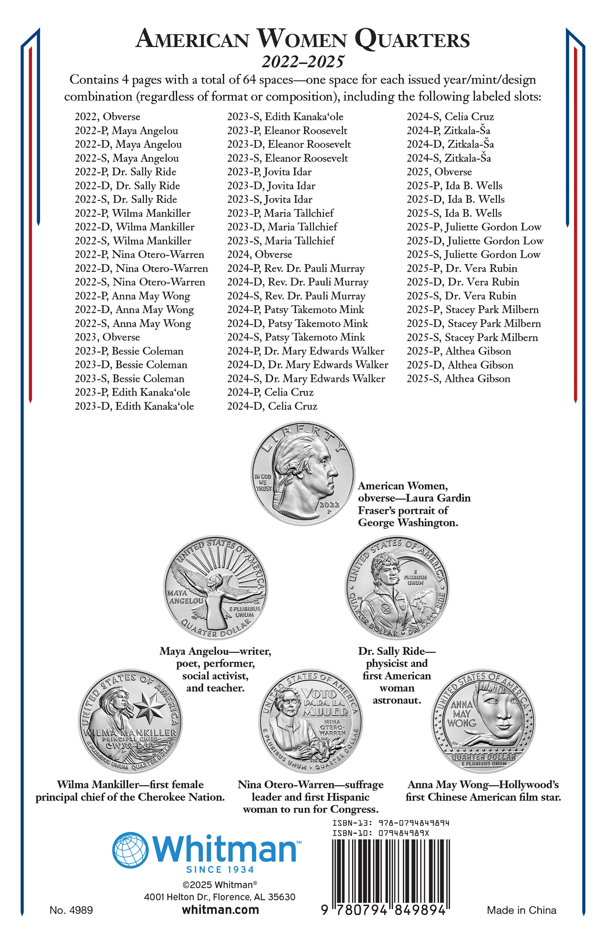 Whitman Classic® Coin Album – American Women Quarters: 2022-2025 (P, D, & S Mints)
