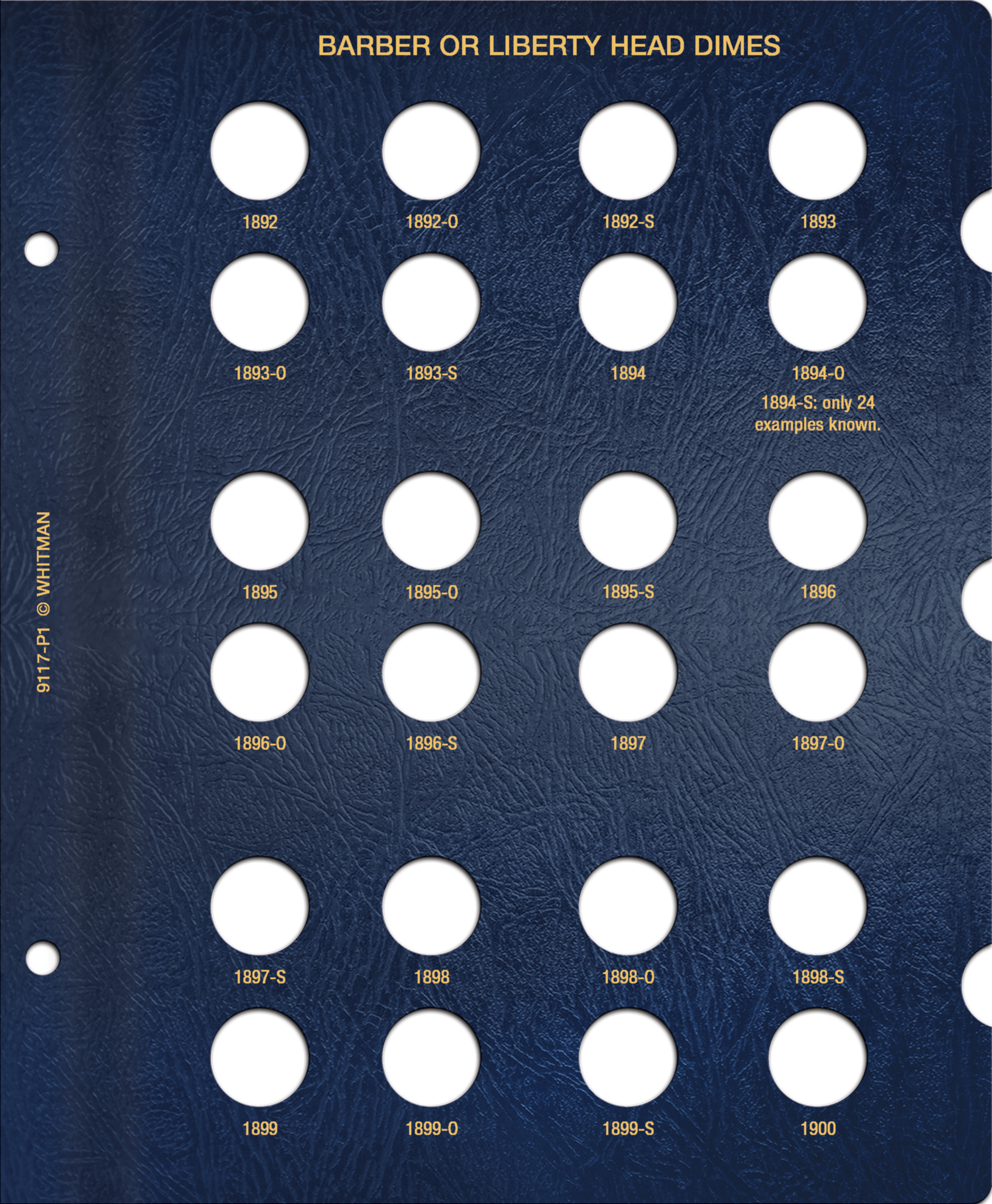 Whitman Classic® Coin Album – Barber (Liberty Head) Dimes: 1892-1916 (P, D, O, & S Mints)
