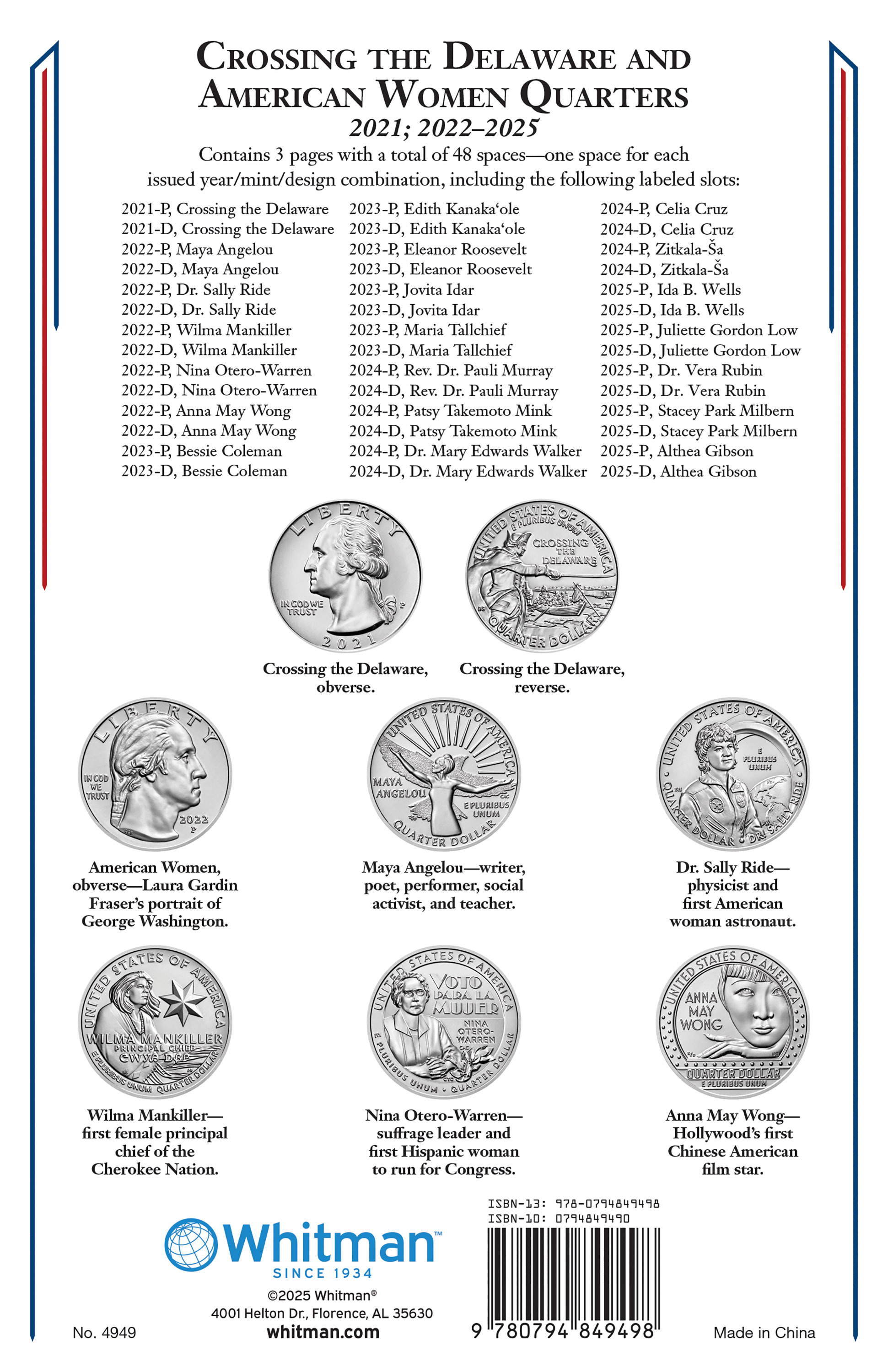 Whitman® Classic Coin Album – Crossing the Delaware & American Women Quarters: 2021-2025 (P & D Mints)