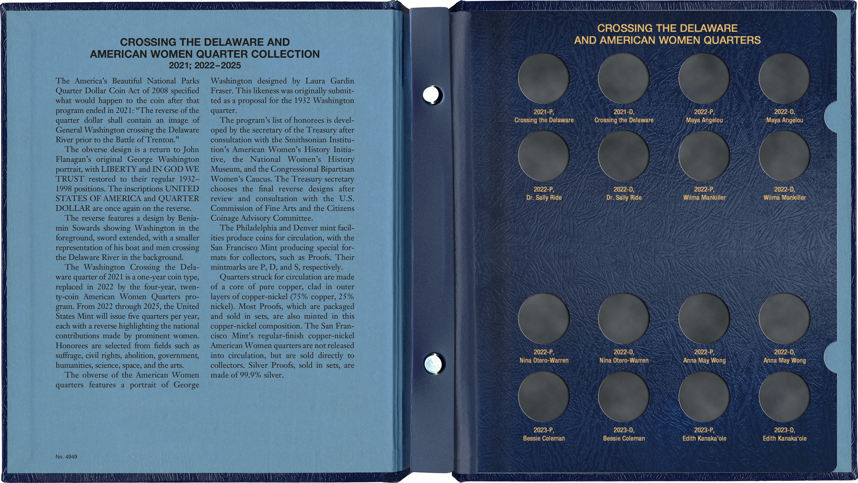 Whitman® Classic Coin Album – Crossing the Delaware & American Women Quarters: 2021-2025 (P & D Mints)
